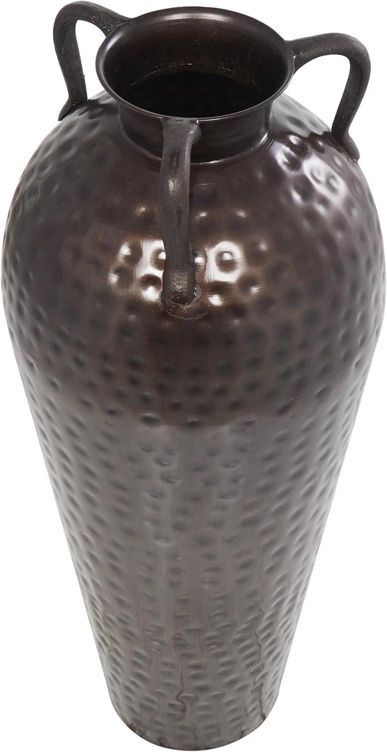 DecMode 28" Tall Floor Mediterranean Style Brown Metal Vase with Hammered Details and Handles