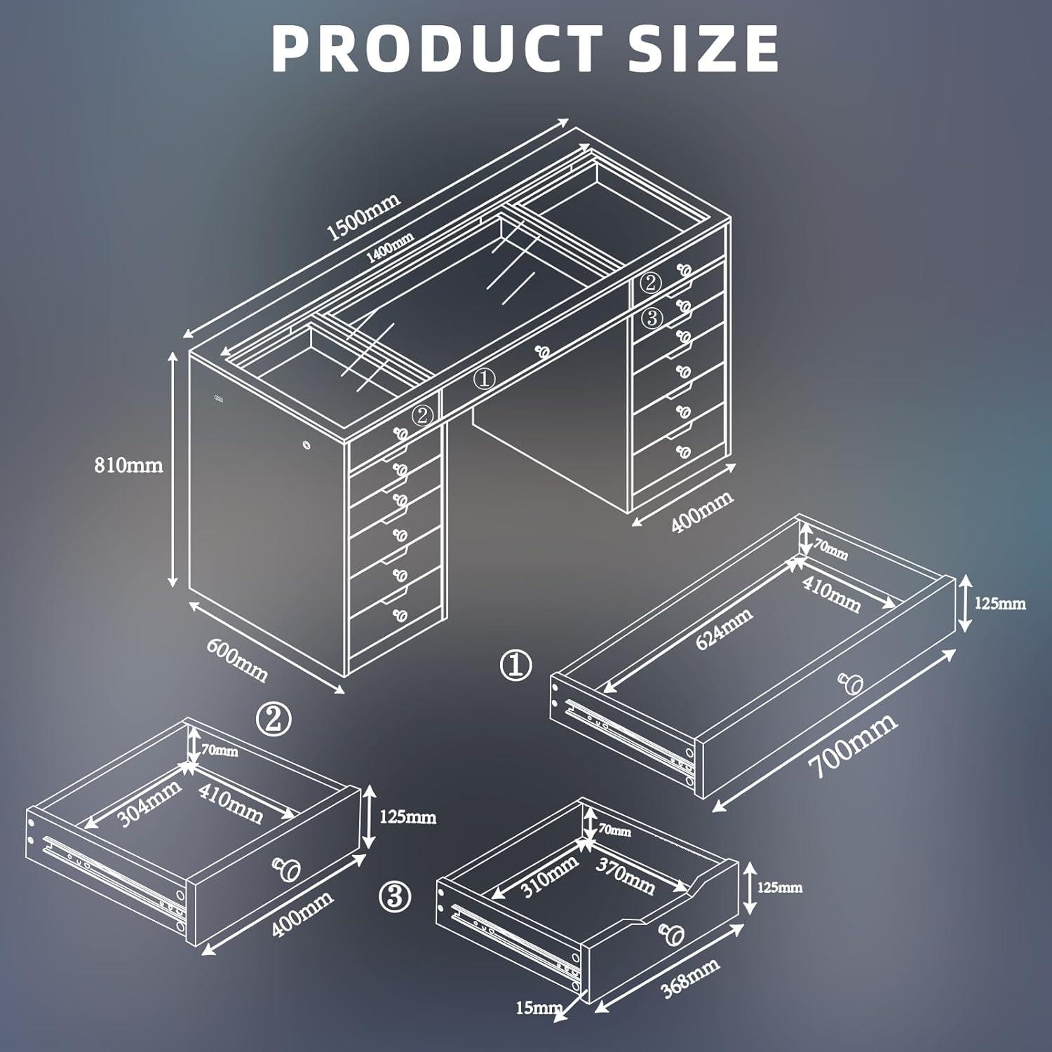 White 60" Vanity Desk with 13 Drawers and LED Lighting