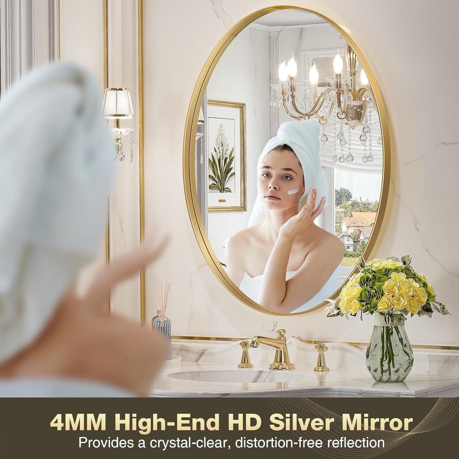 22"\u00d730" Gold Oval Mirror, Oval Bathroom Mirror for Wall, Vanity Mirror, Entryway, Living Room, Wall Mount Mirrors, Hangs Vertical or Horizontal