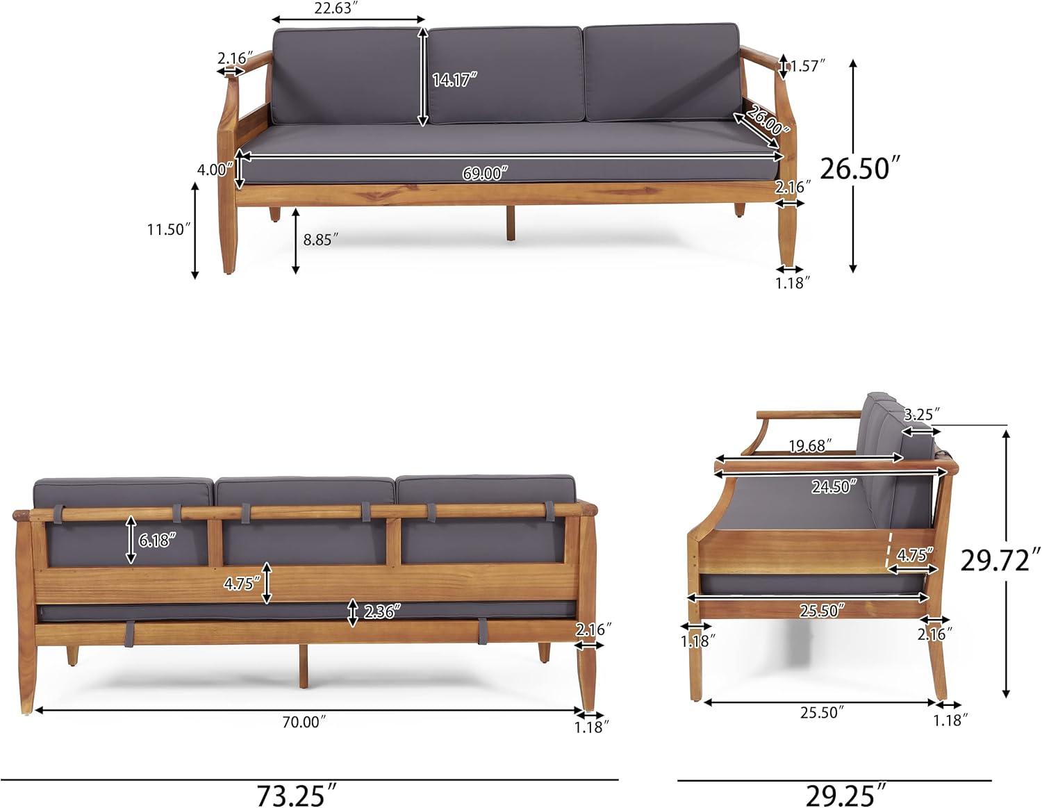 Aston Outdoor Mid-Century Modern Acacia Wood Sofa with Water-Resistant Cushions - Christopher Knight Home