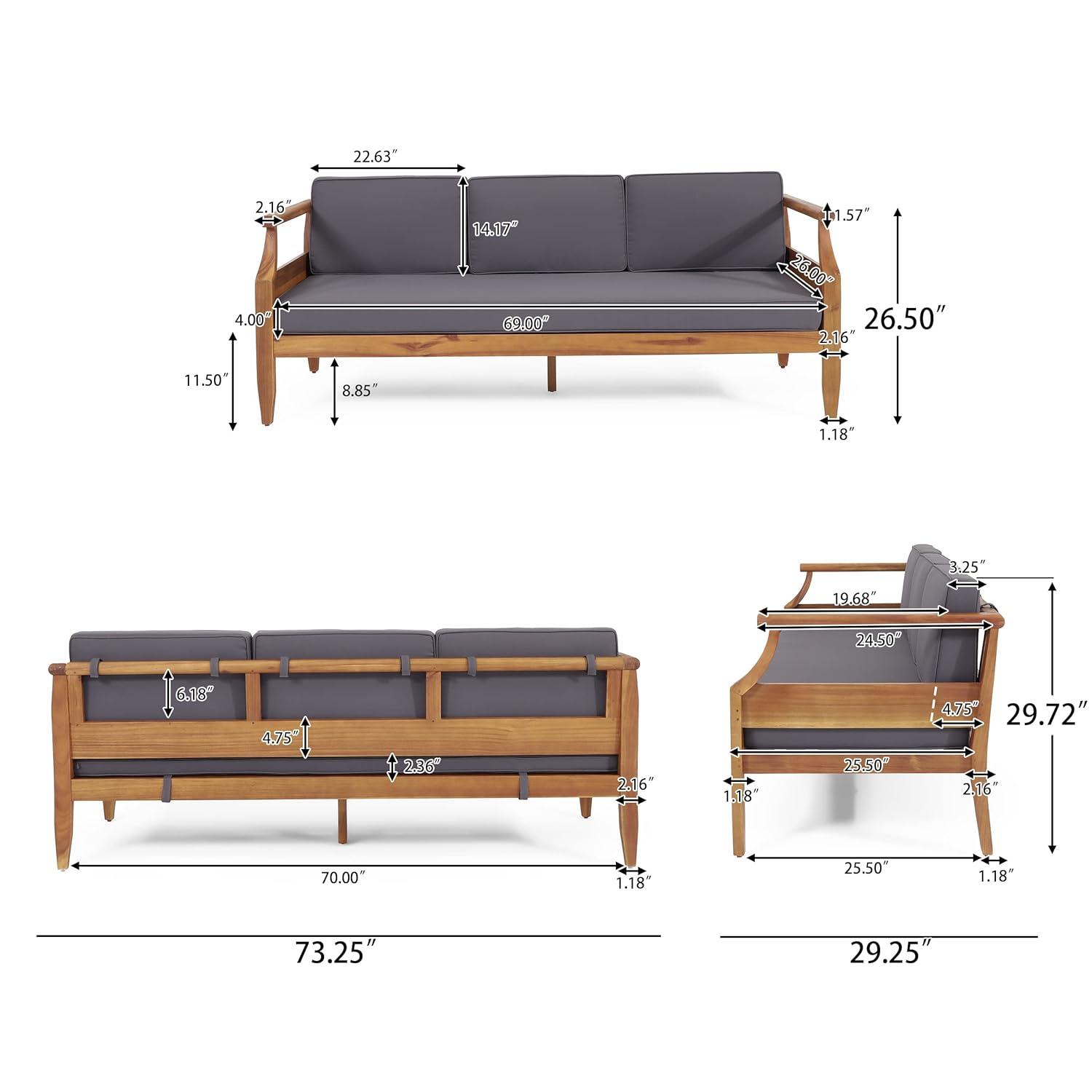 Aston Outdoor Mid-Century Modern Acacia Wood Sofa with Water-Resistant Cushions - Christopher Knight Home