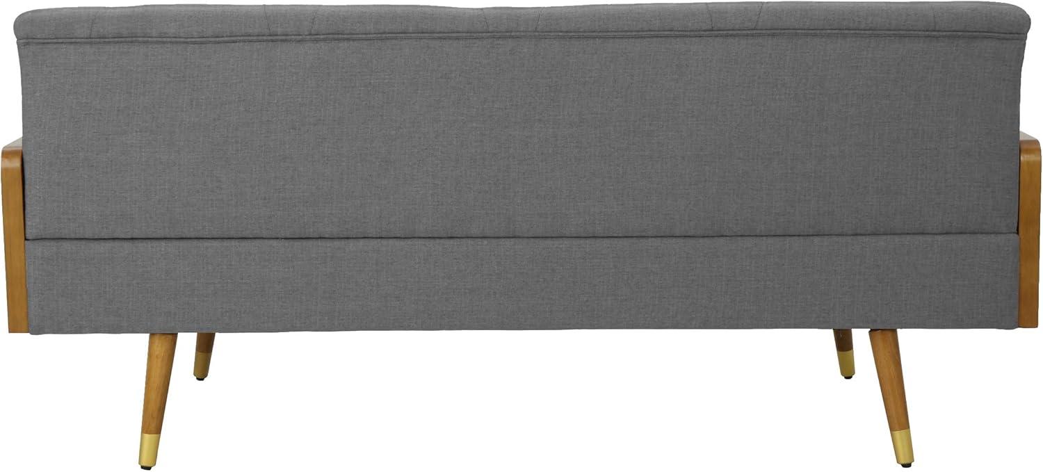 GDFStudio Aidan Mid Century Modern 72.25" Tufted Upholstered 3 Seater Sofa,Gray/Dark Walnut/Gold