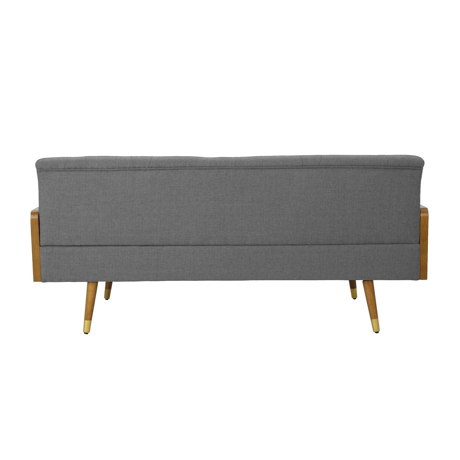 GDFStudio Aidan Mid Century Modern 72.25" Tufted Upholstered 3 Seater Sofa,Gray/Dark Walnut/Gold