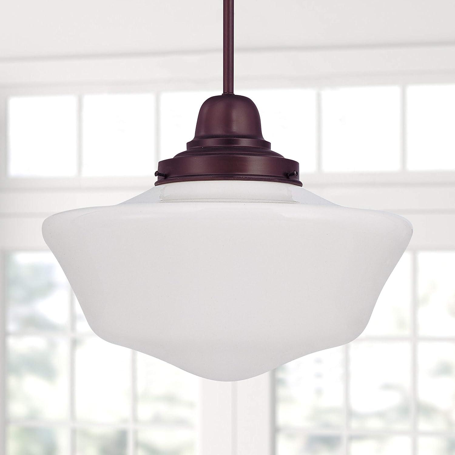 16-Inch Bronze Schoolhouse Pendant Light with Glass Shade