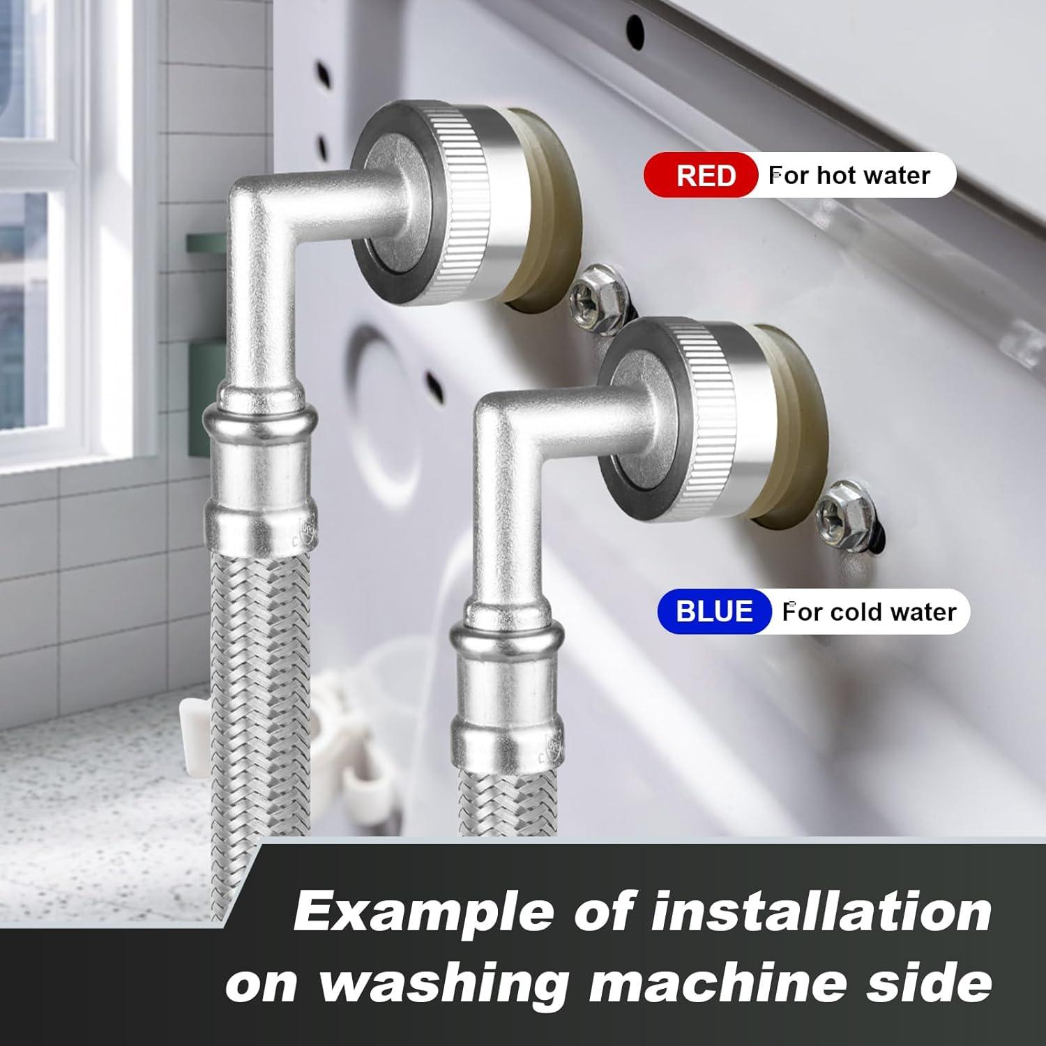2-Pack Premium Stainless Steel Washing Machine Hoses - 5 FT No-Lead Burst Proof Water Inlet Supply Lines - Universal 90 Degree Elbow Connection
