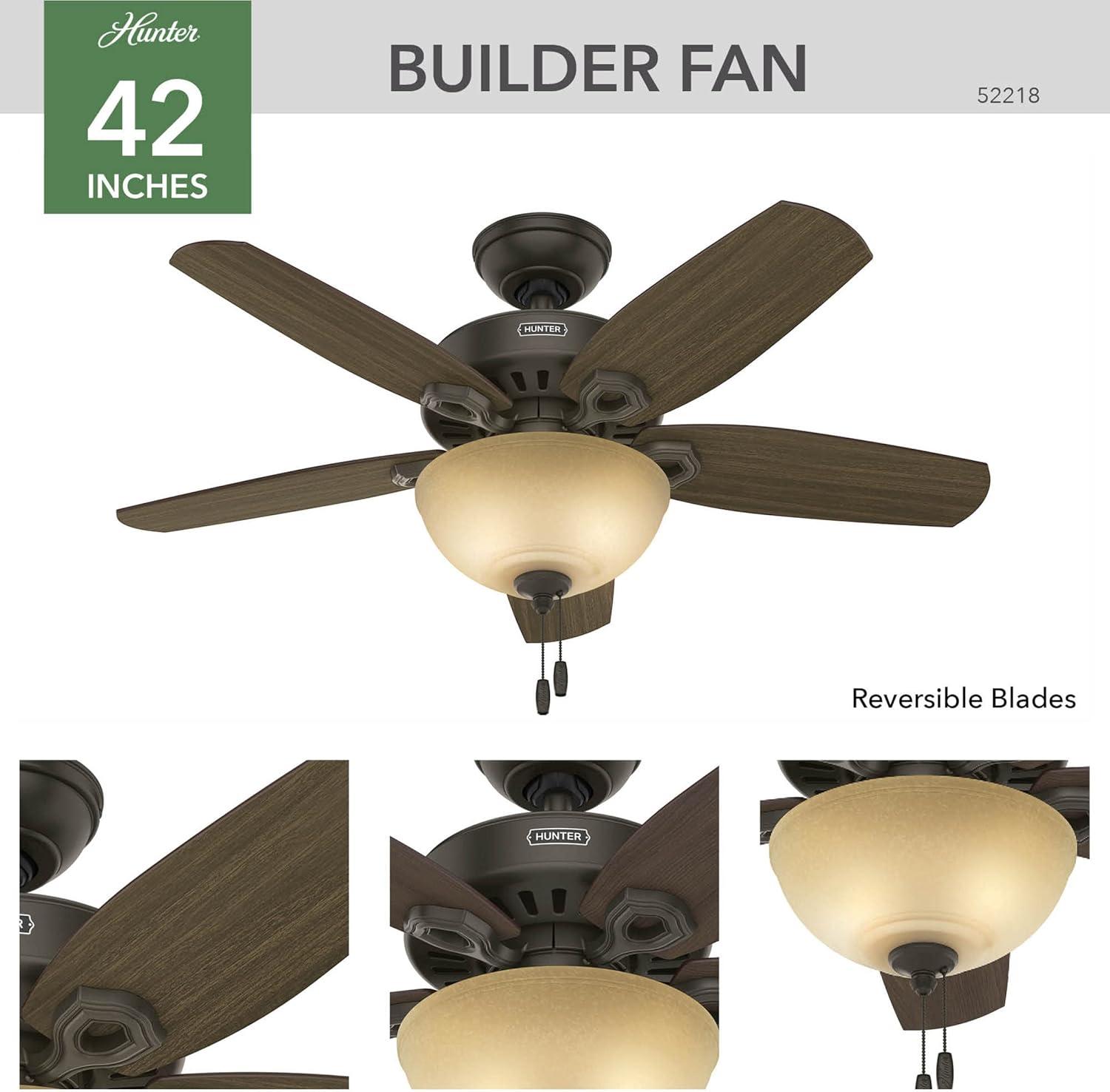 42" Builder 5 - Blade Standard Ceiling Fan with Pull Chain and Light Kit Included