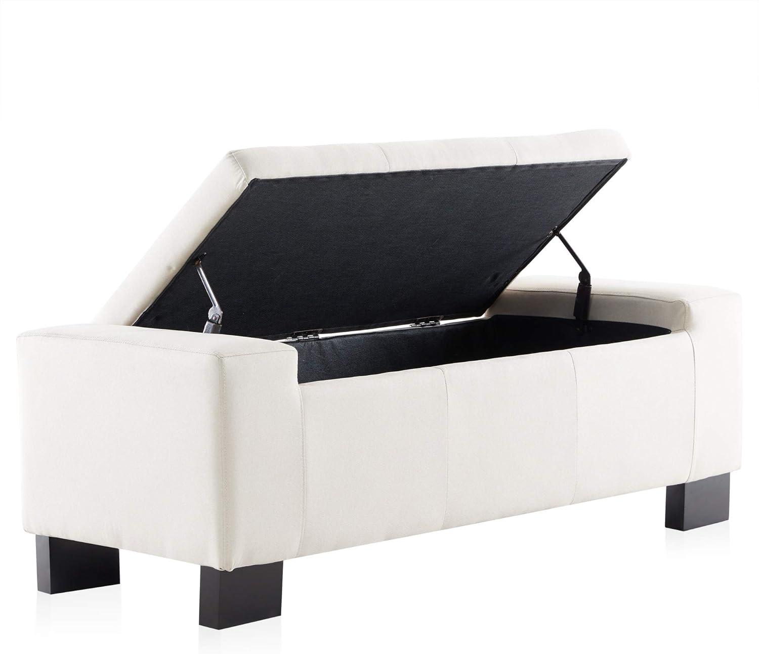 BELLEZE 50" Storage Ottoman Bench Linen Rectangular Tufted Large, Beige