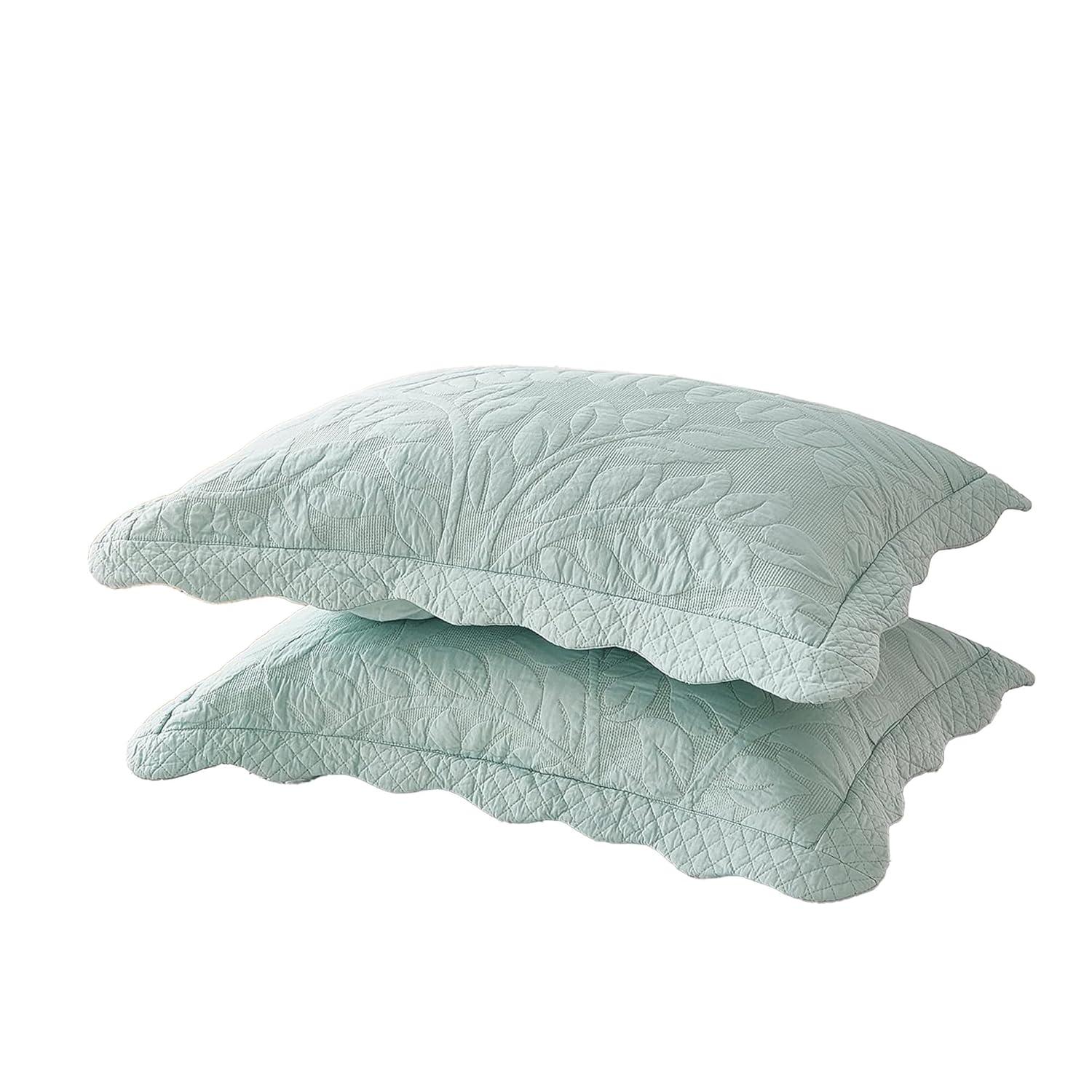 Marcielo 2Pcs 100% Cotton Embroidered Quilted Pillow Shams Navy Blue King