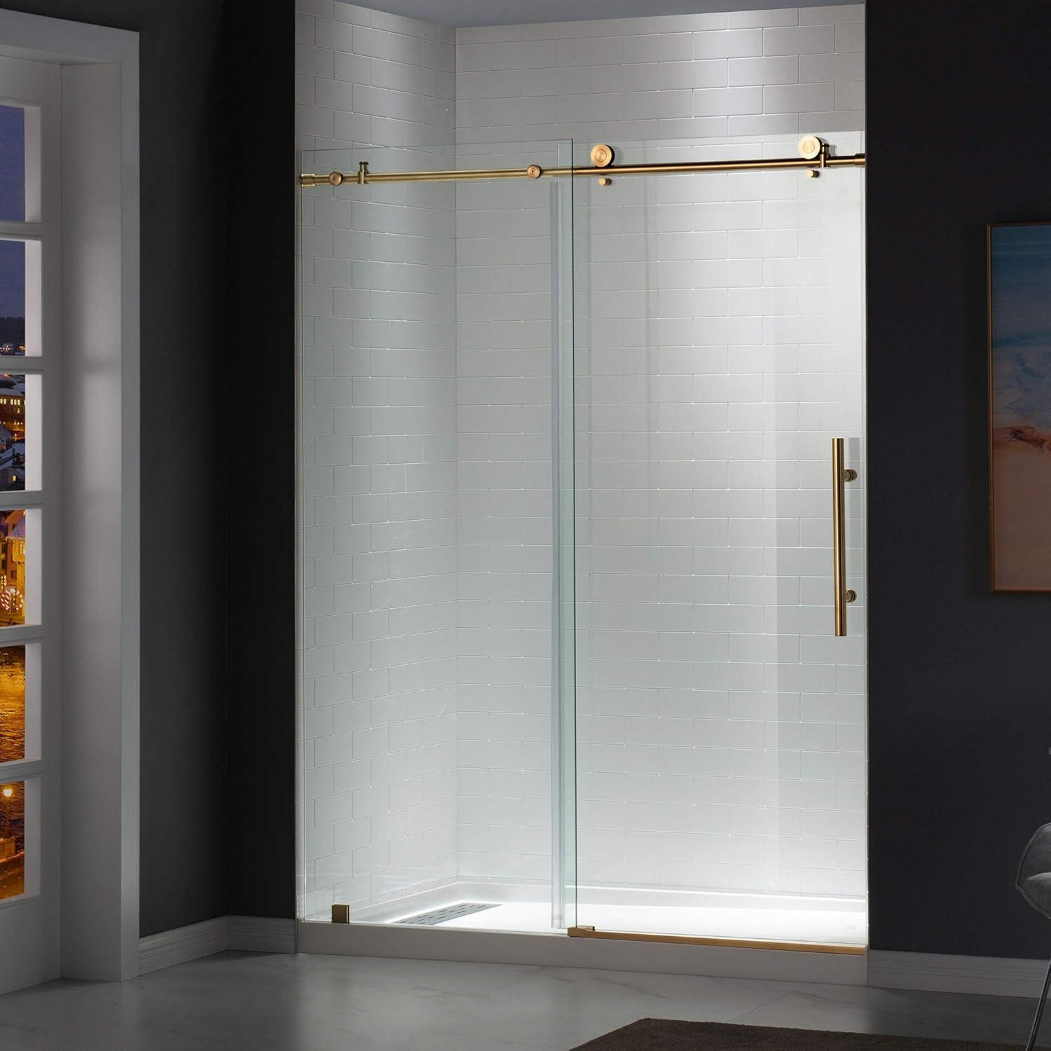 WoodBridge 56"-60" W x 76" H Single Sliding Frameless Shower Door | 3/8" (10mm) Thickened Upgrade Tempered Glass | Stainless Steel Hardware | Safe, Explosion-Resistant, Clear & Stylish, Sturdy & Durable MBSDC6076-BG
