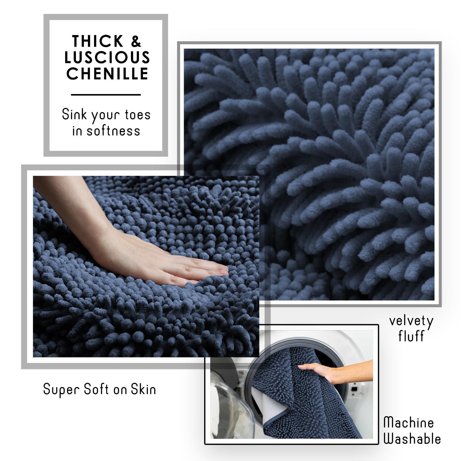 Hearth & Harbor Bathroom Rugs, Chenille Bath Mat - Navy Bath Rug, 26x44