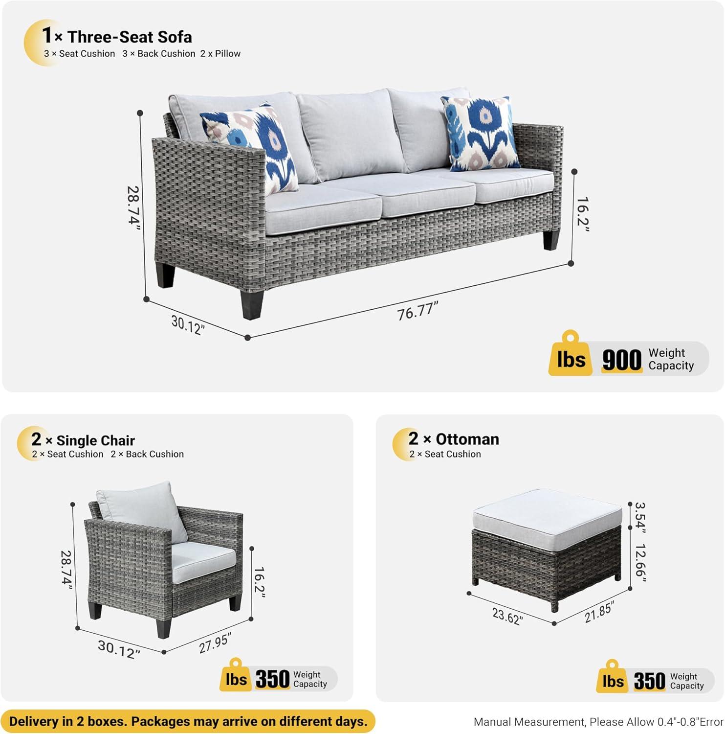 Ovios 5 Pieces Outdoor Patio Furniture Set Wicker Rattan Outdoor Conversation Comfortable Sectional Sofa with Steel Frame, Grey