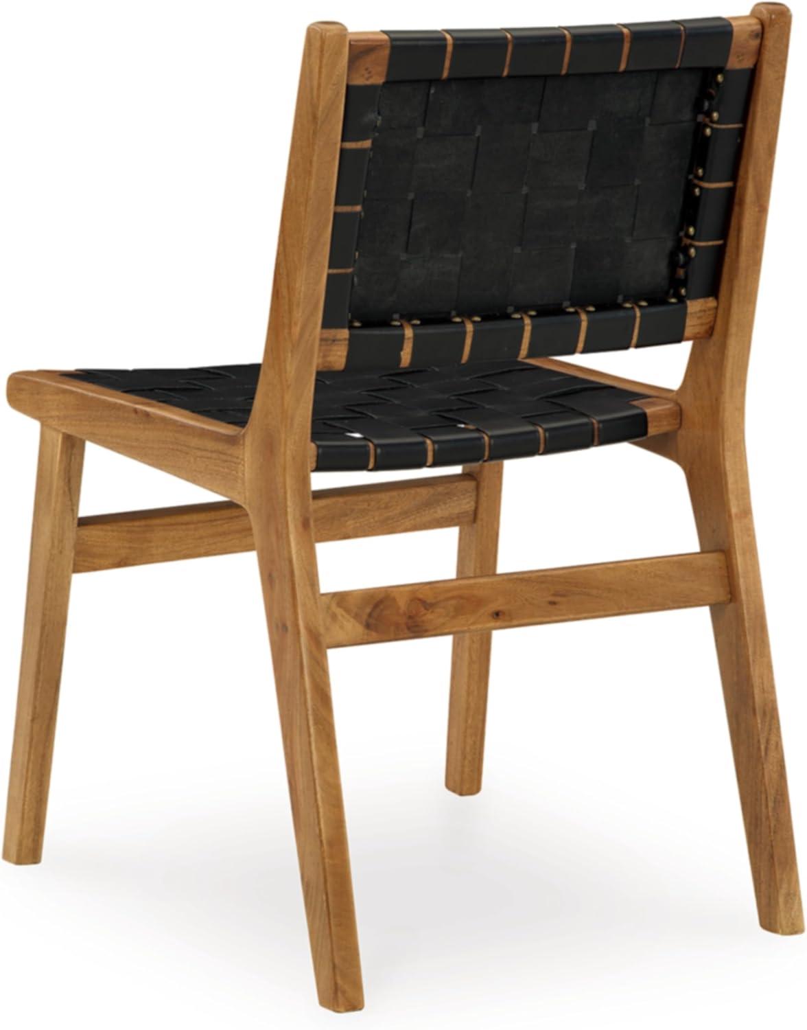 Black Woven Leather and Wood Side Chair Set