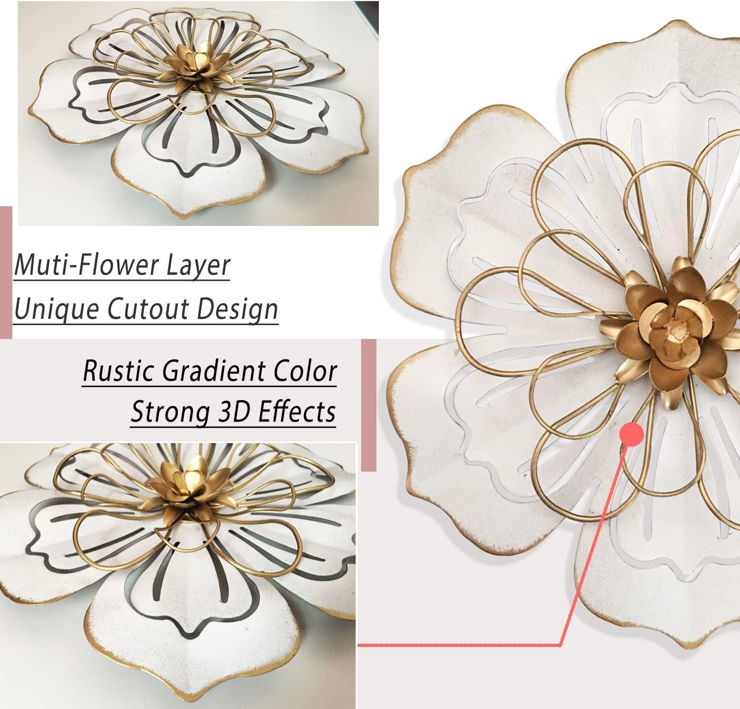 8.3" White and Gold Metal Flower Wall Sculpture