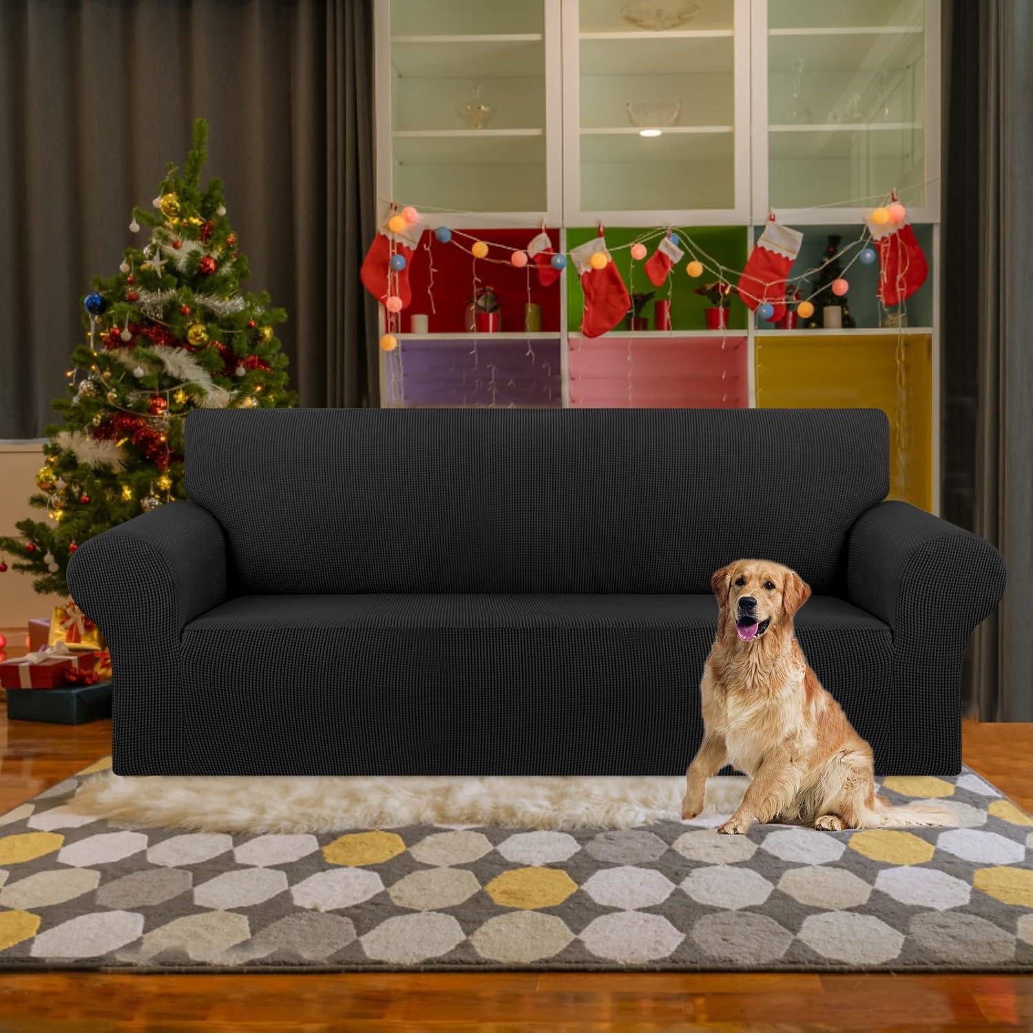 Large Black Stretch Polyester Spandex Sofa Cover with Elastic Bottom