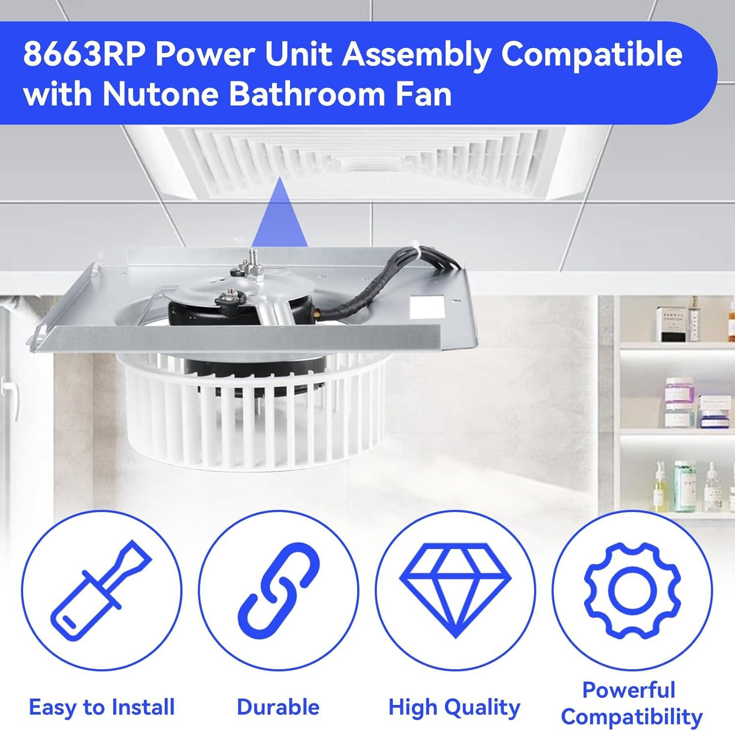 97017705 Motor Assembly for NuTone, 97017705 Bathroom Exhaust Fan, Replacement for 8663RP 8664RP 671R 672R Broan 750 751 752 Fan Ventilation, Replaces 86933000/JA2B104N