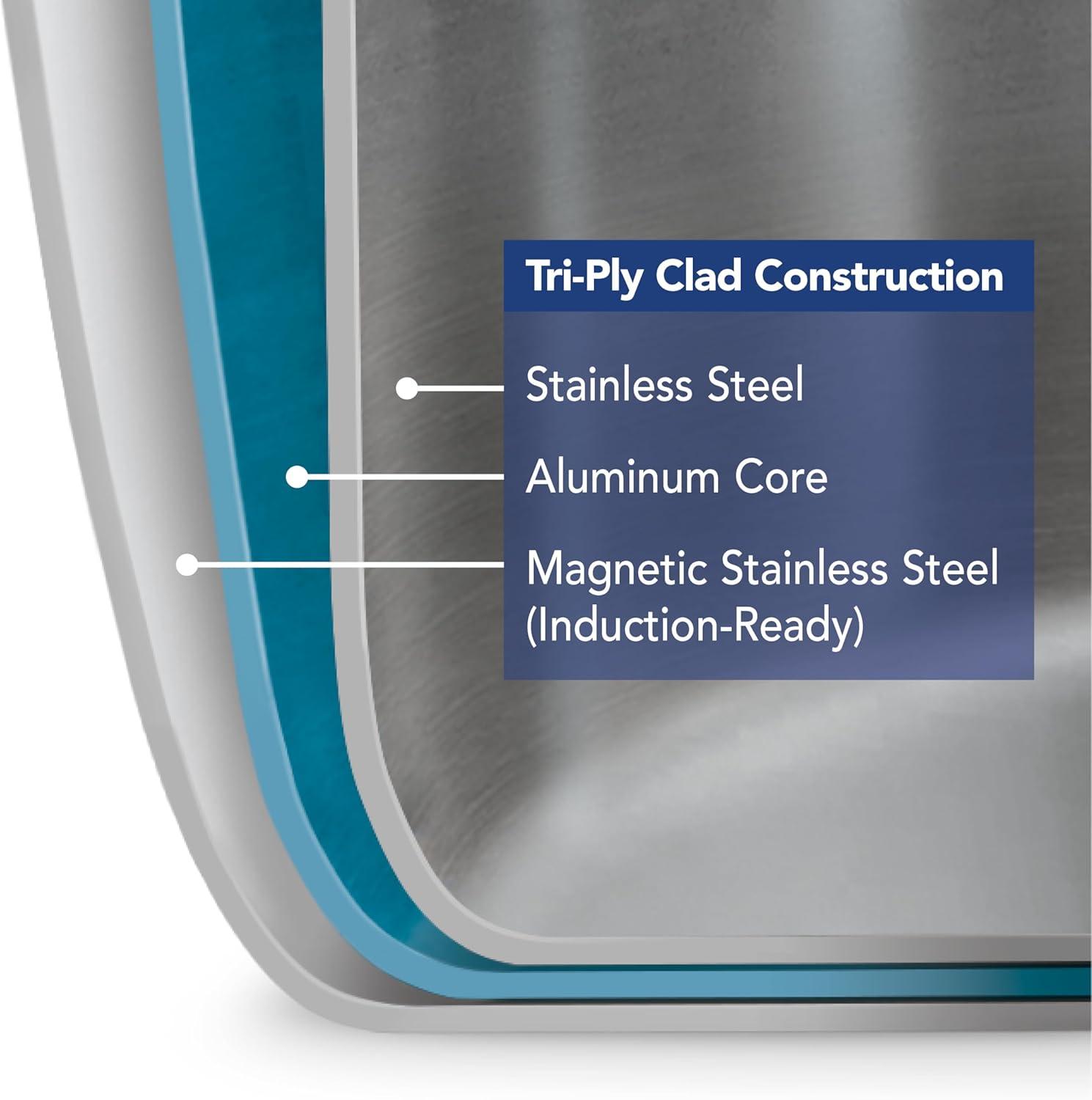 Tramontina Tramontina Utsava Tri-Ply Clad Stainless Steel Tope with Lid, Patila Pot for Indian Cooking