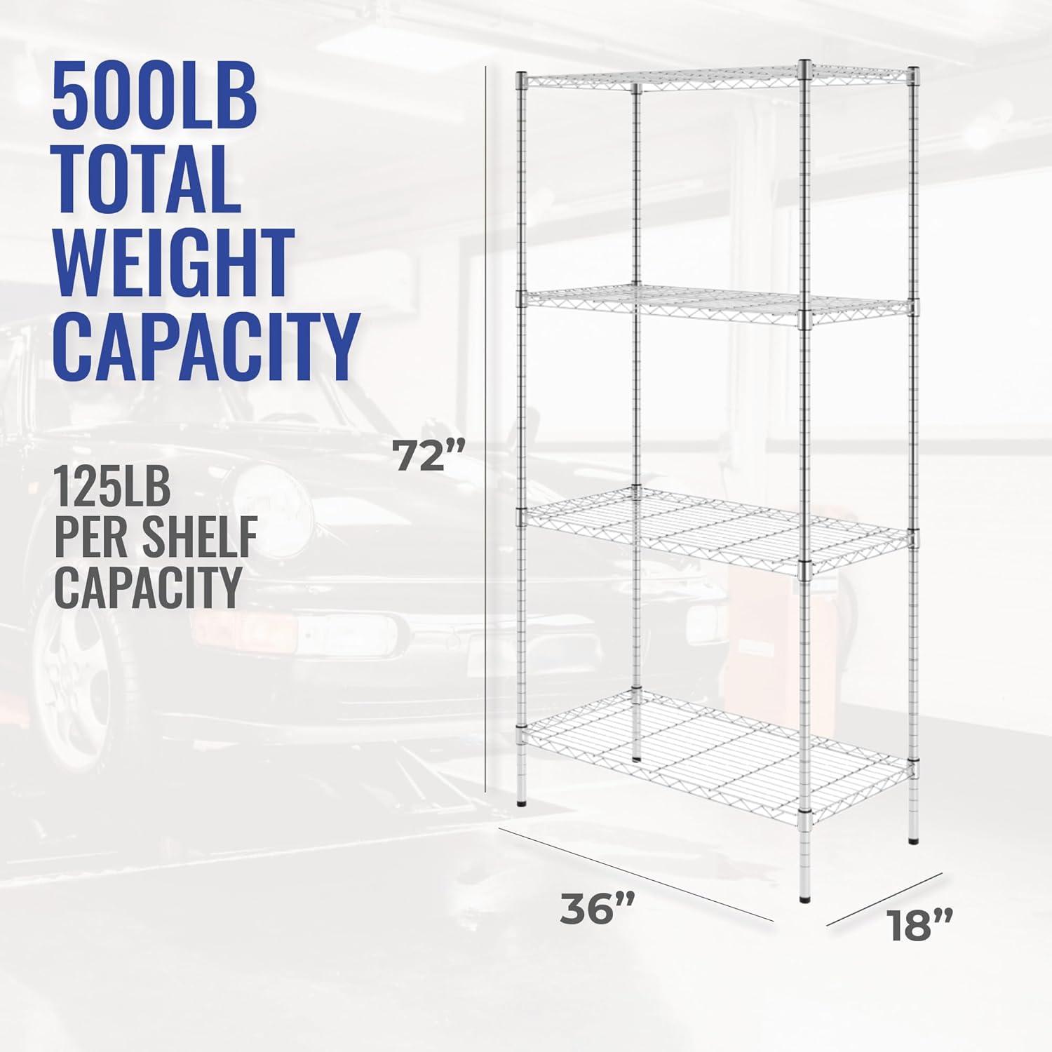 SafeRacks 4 Tier  Steel Wire Shelving Unit with 4 Leveling Feet, Silver