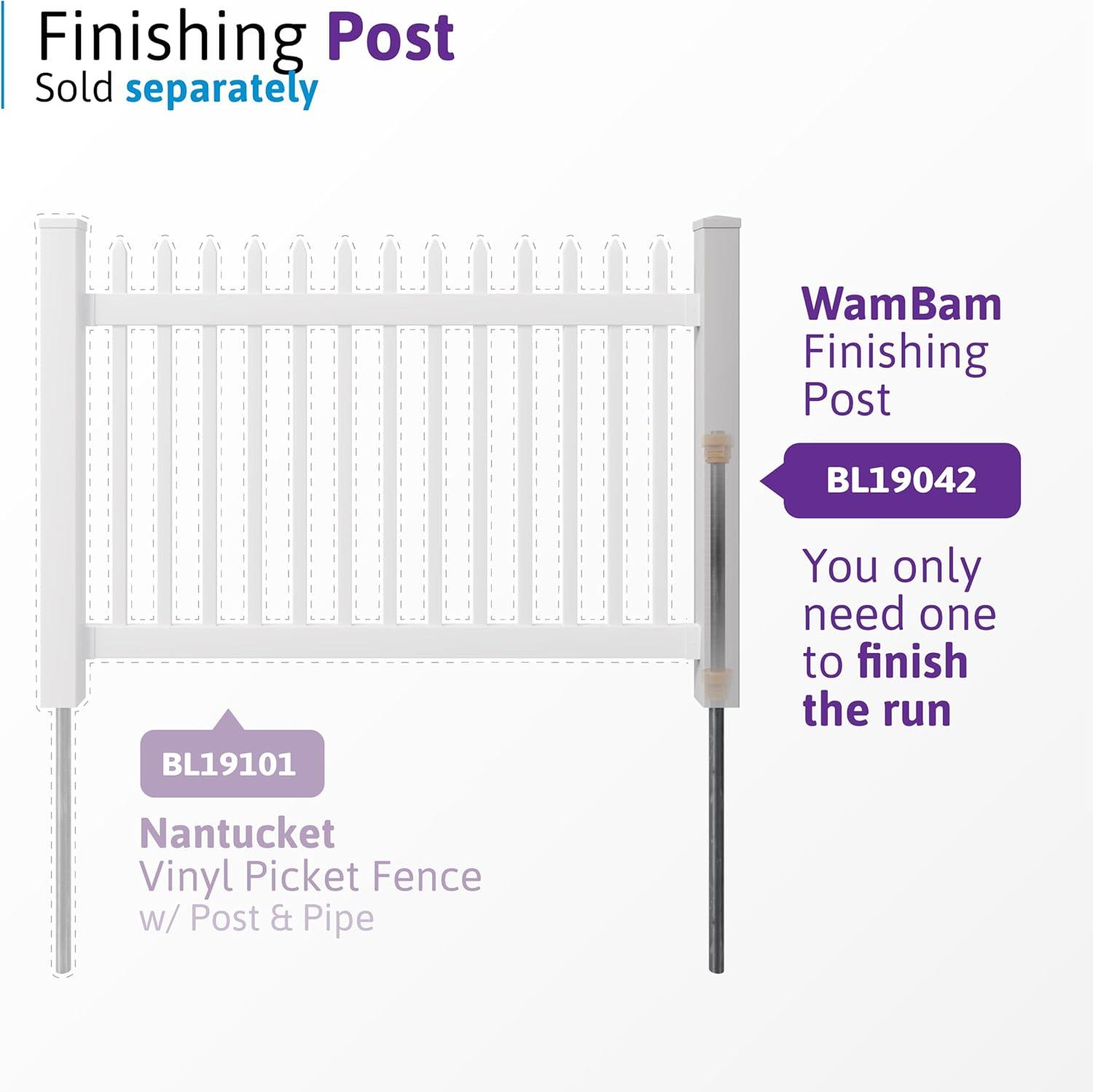 WamBam No-Dig Fence 4ft H x 6ft W (1 Panel + 1 Post) No Dig WamBam Nantucket Fence Kit, White Vinyl Picket Fence Panel, Easy DIY Installation Fence Panel Kit, Durable Outdoor Fence for Yard or Garden, BL19101