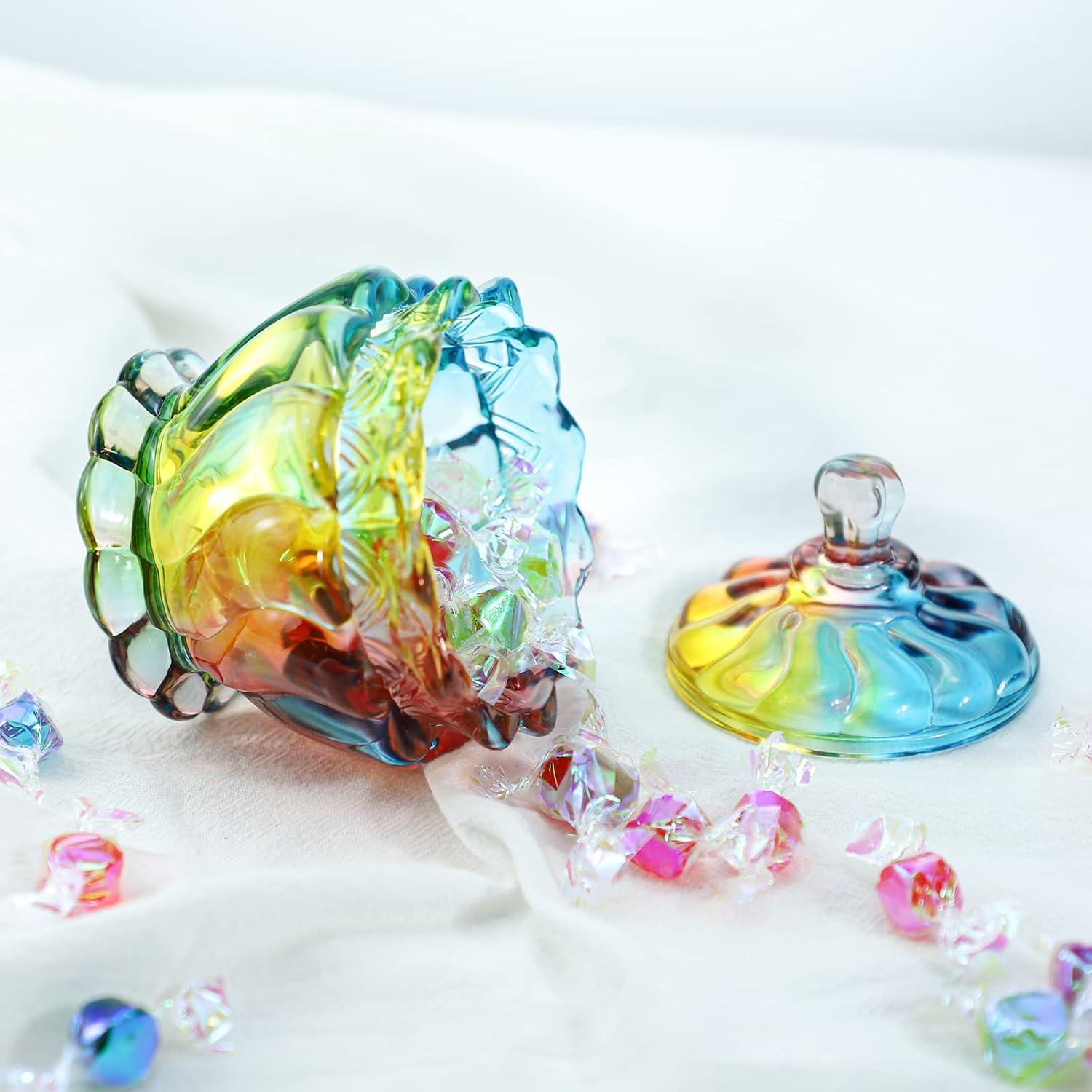 Royal Embossed Clear Glass Apothecary Jar With Lids, Candy Jar Containers Wedding Candy Buffet Jars Crystal Jewelry Box Food Jar 7oz