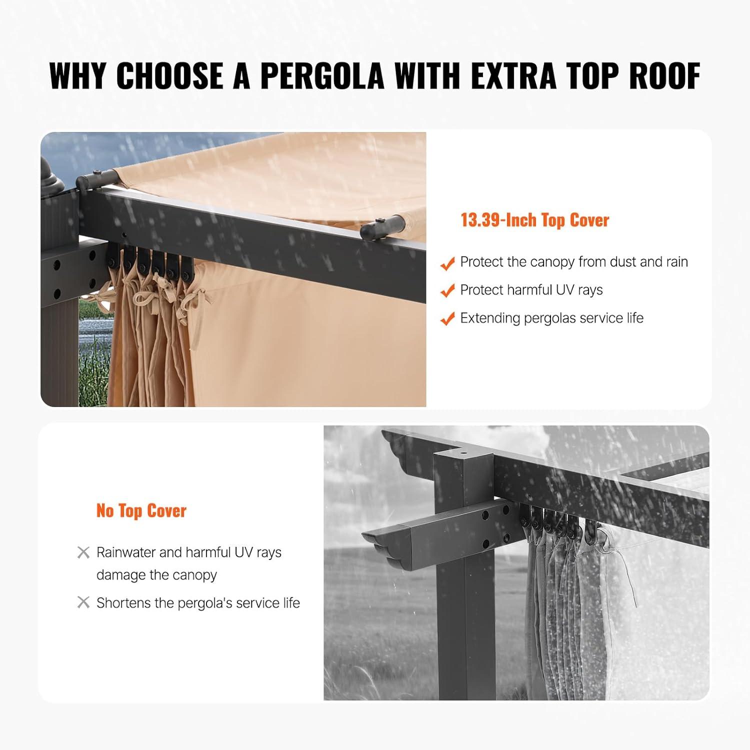 VEVOR 10'x13' Outdoor Retractable Pergola with Canopy, Aluminum Pergola with Retractable Canopy, Modern Style,Sun Shadefor Patios, Gardens, Decks, Backyards (Beige)