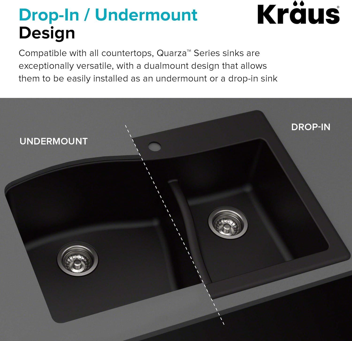 KRAUS Quarza™ 33" L Dual Mount 60/40 Double Bowl Granite Kitchen Sink