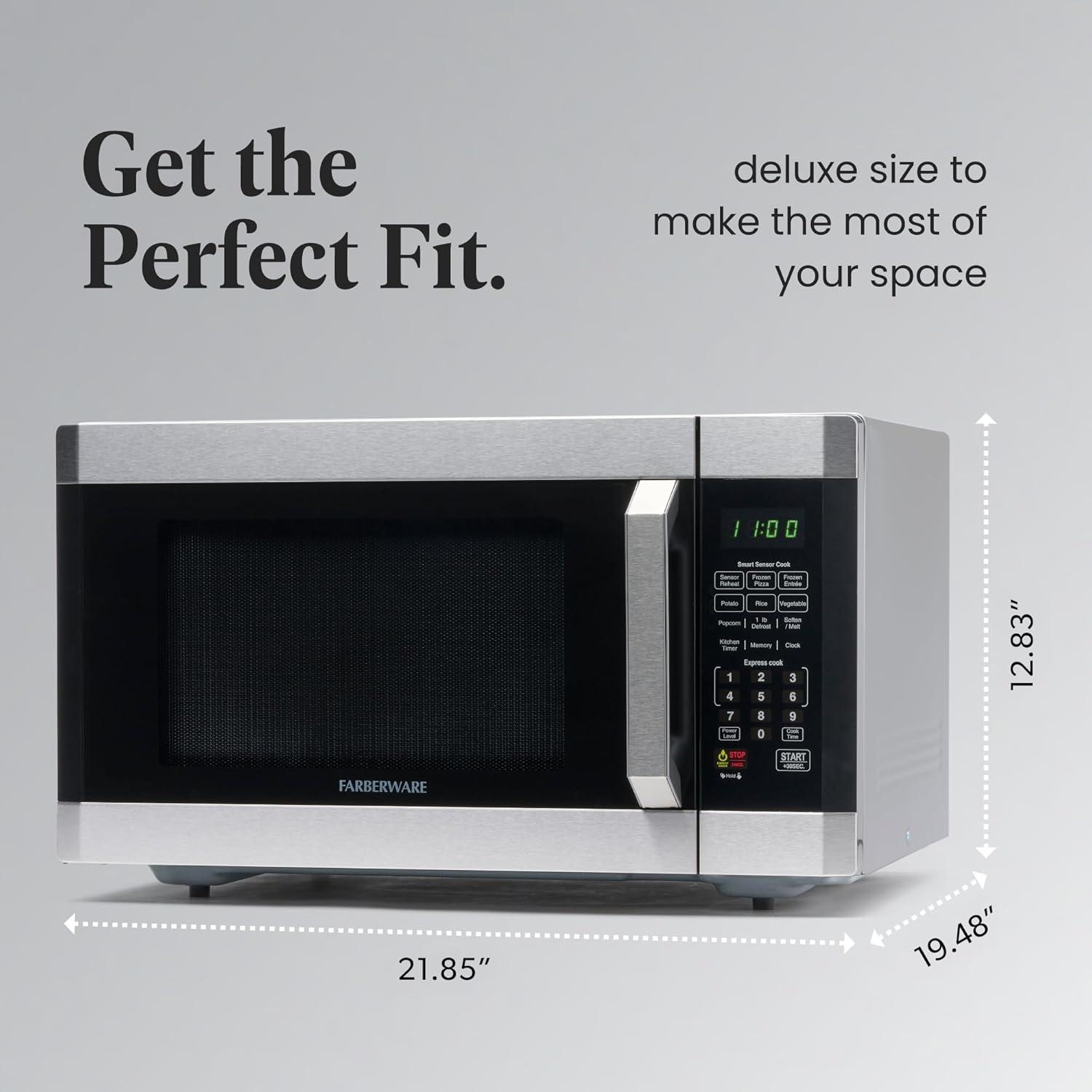 Farberware Professional 1.6 Cu. Ft. 1100-Watt Microwave Oven with Smart Sensor, Stainless Steel with Platinum