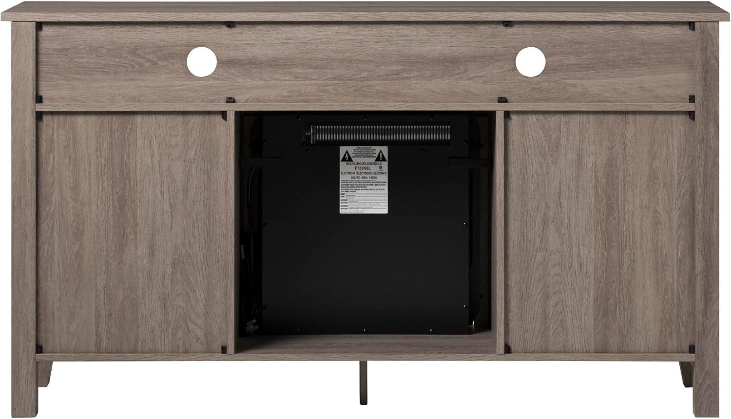 Walker Edison Glenwood Rustic Farmhouse Glass Door Highboy Fireplace TV Stand for TVs up to 65 Inches, 58 Inch, White Oak