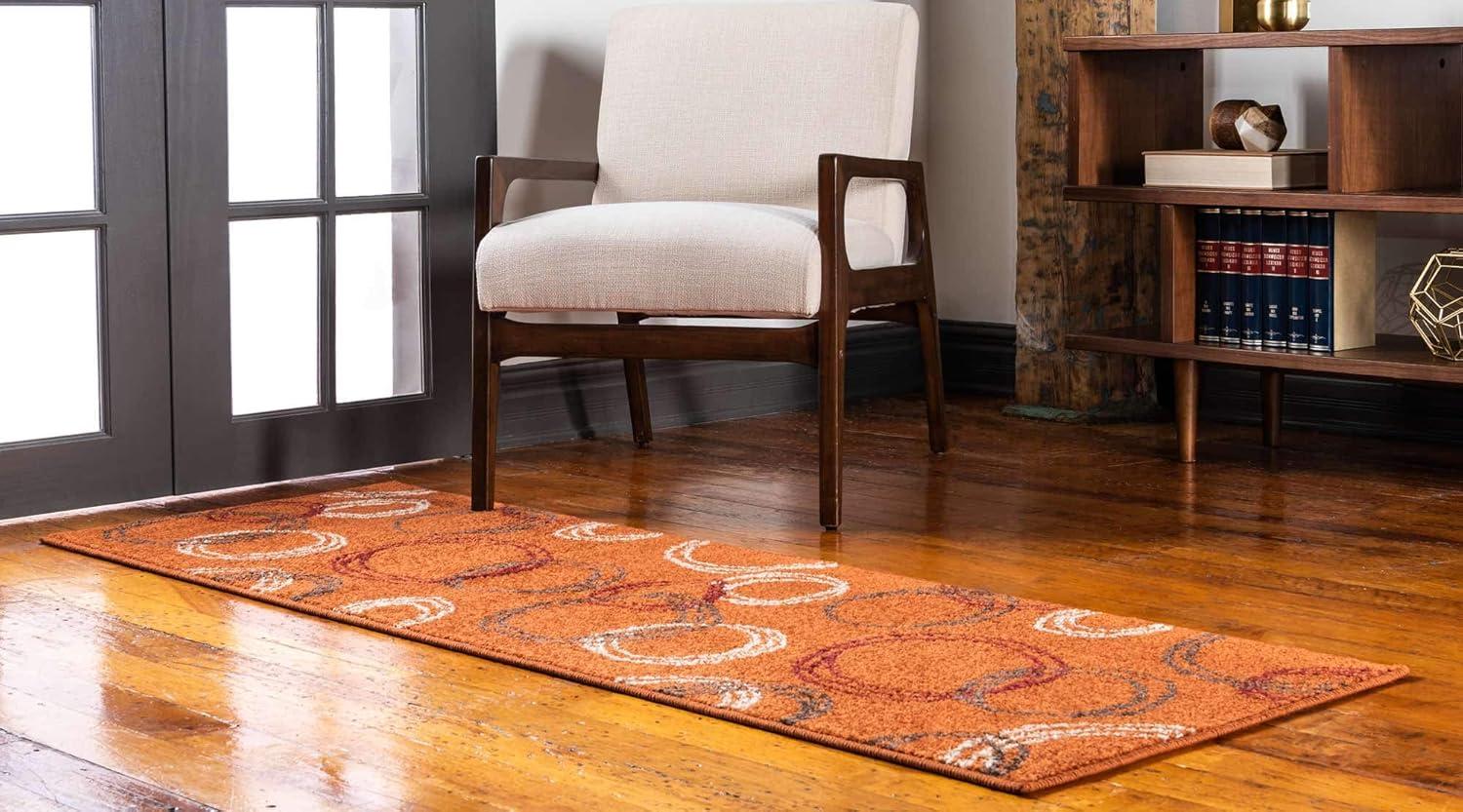 Terracotta Abstract Stain-Resistant Runner Rug