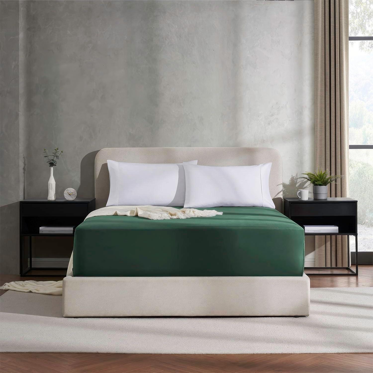 Nestl Fitted Sheet Cal King Size, Extra Deep Pocket Fitted Sheet Only, Ultra Soft Microfiber Fitted Bed Sheet Fits up to 24" Mattress - Hunter Green