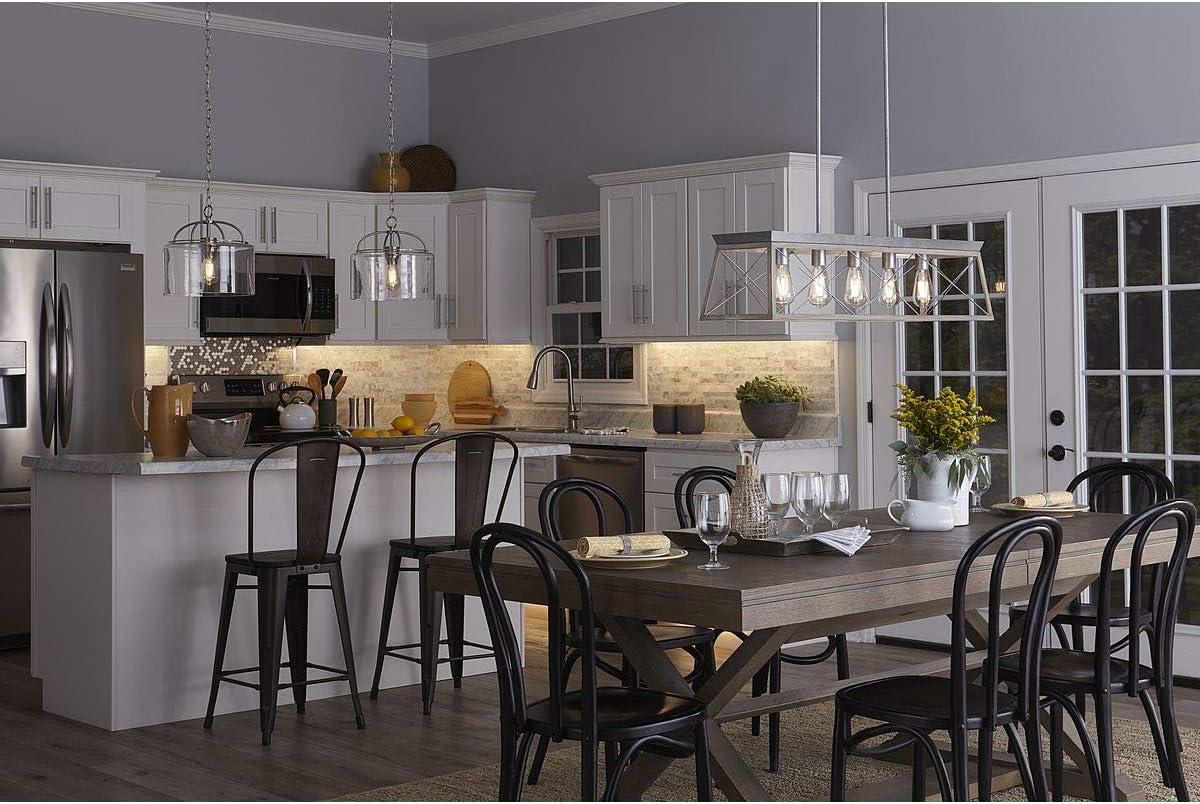 Progress Lighting Briarwood 5-Light Linear Chandelier, Galvanized Finish, Steel Material, Faux-Painted Wood Enclosure