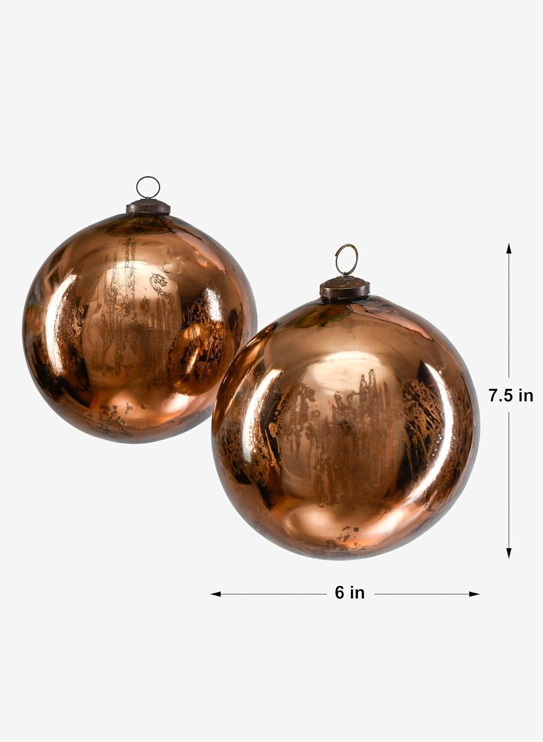 Set of 2 Antique Bronze Mercury Glass Hanging Ornaments