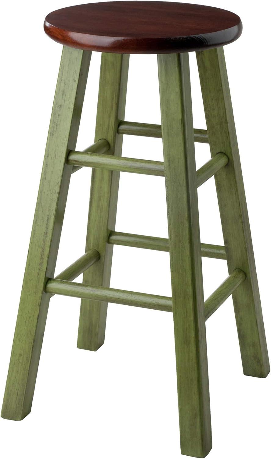 24"Ivy Counter Height Barstool - Green - Winsome: Round, Backless, Wood Frame, Spot Clean, Fixed Height