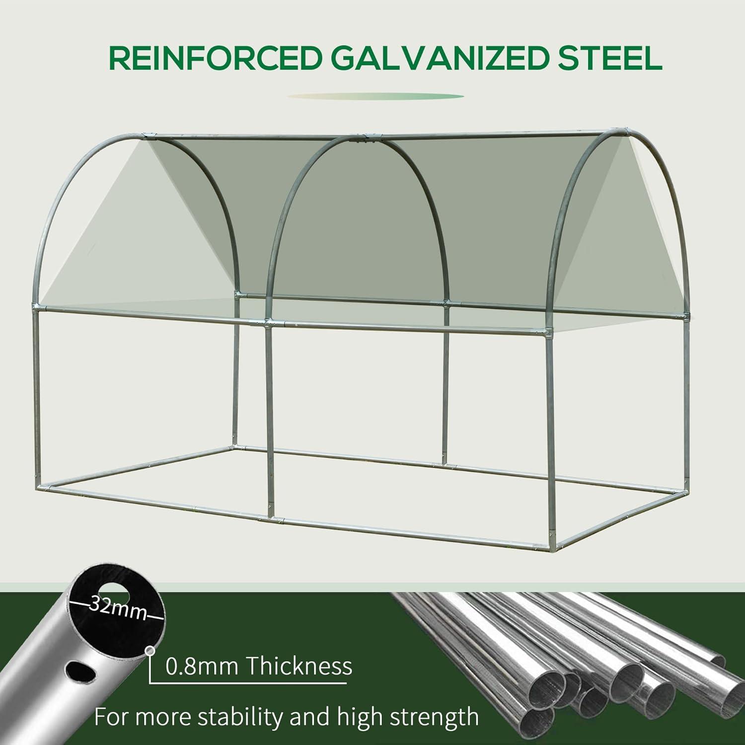 Outsunny 9.6' x 6.5' x 6.2' Walk-In PE Greenhouse with 2 Roll-up Zipper Doors & 6 Roll-up Windows for Plants, White