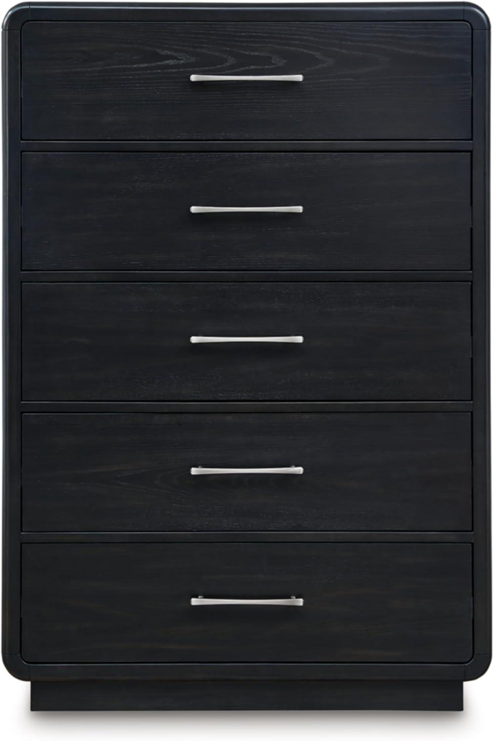 Black Contemporary 5-Drawer Chest with Dovetail Drawer