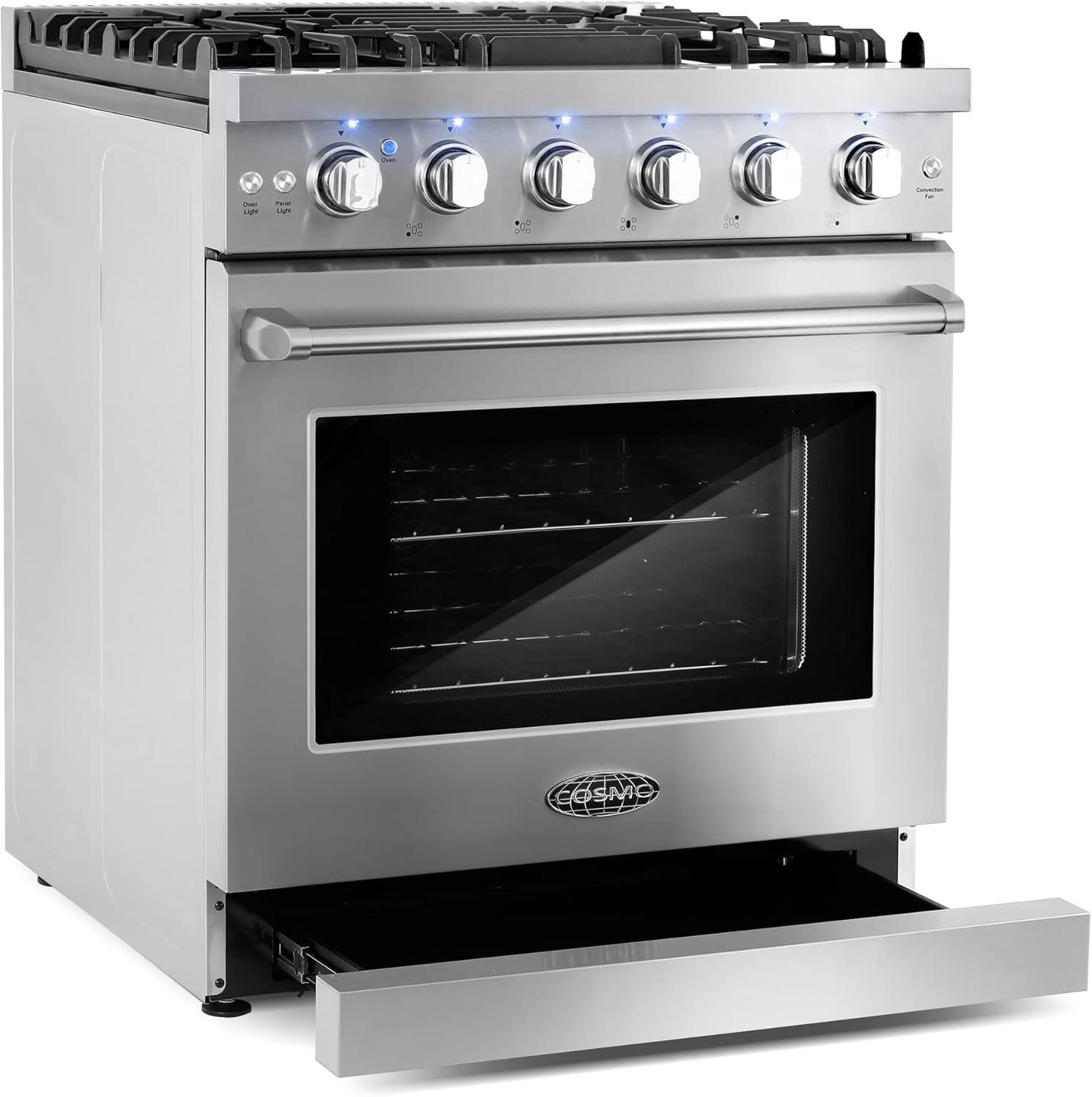 Cosmo 30 in. Haven Collection 4.5 cu. ft. Gas Range with 5 Sealed Burners, Convection Oven, Knob LED Lights, Stainless Steel