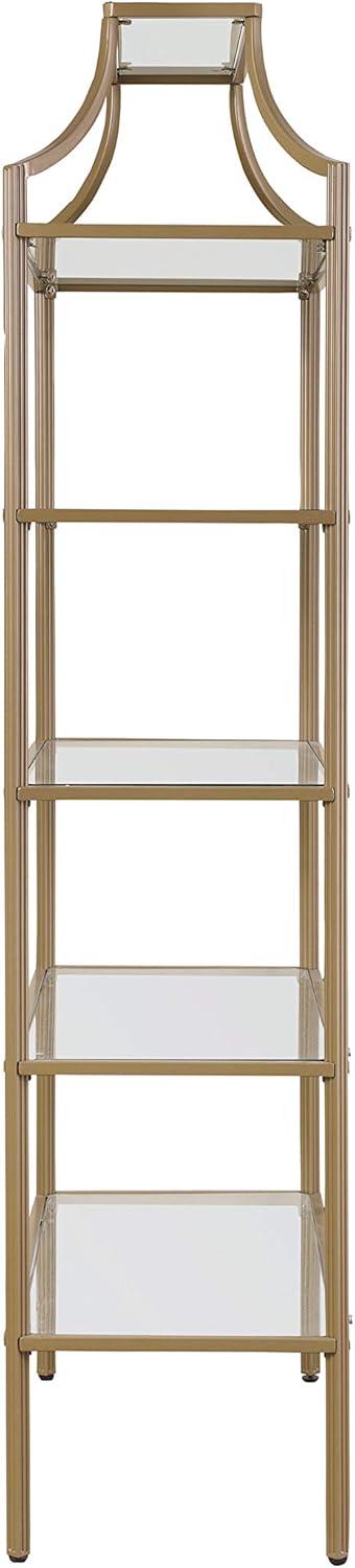 xrboomlife Art  5  Bookcase Etagere Metal Bookshelf Clear Tempered Glass Shelves Gold 804393