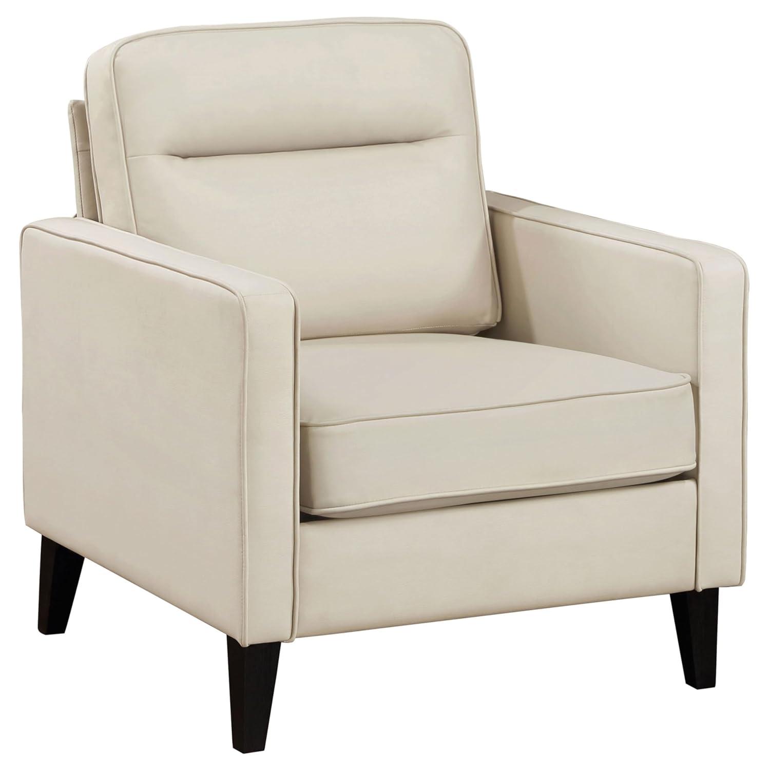 Ivory Faux Leather Accent Chair with Metal Legs