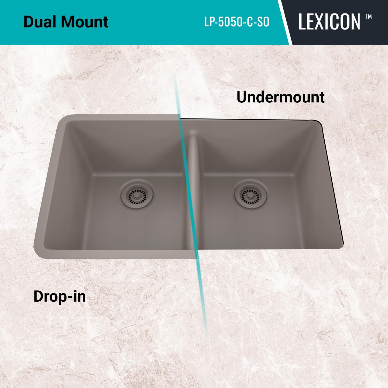 Lexicon Double Bowl Drop-in Stone Kitchen Sink, 32" x 19"