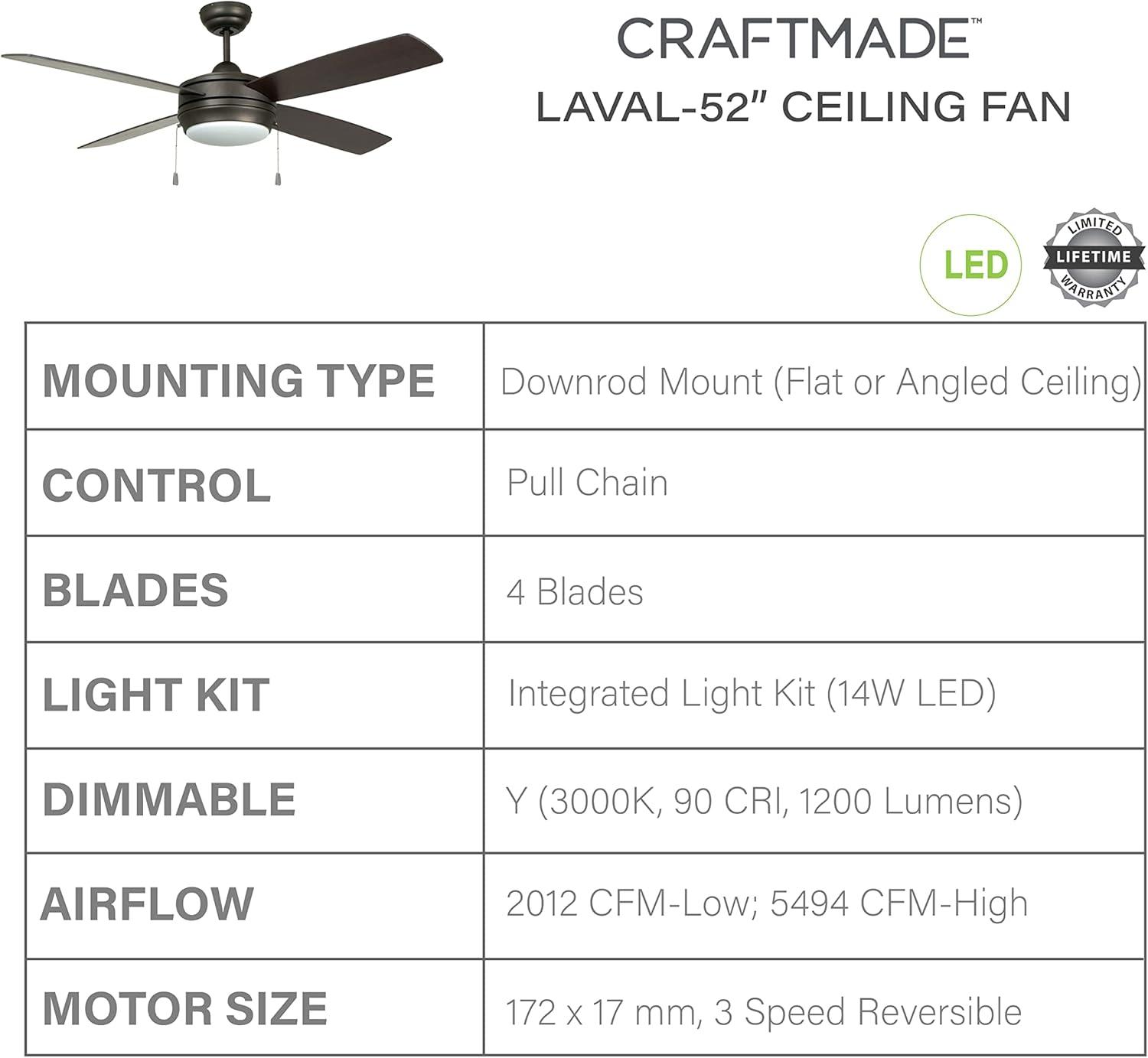 Craftmade Laval 52'' Ceiling Fan with LED Lights