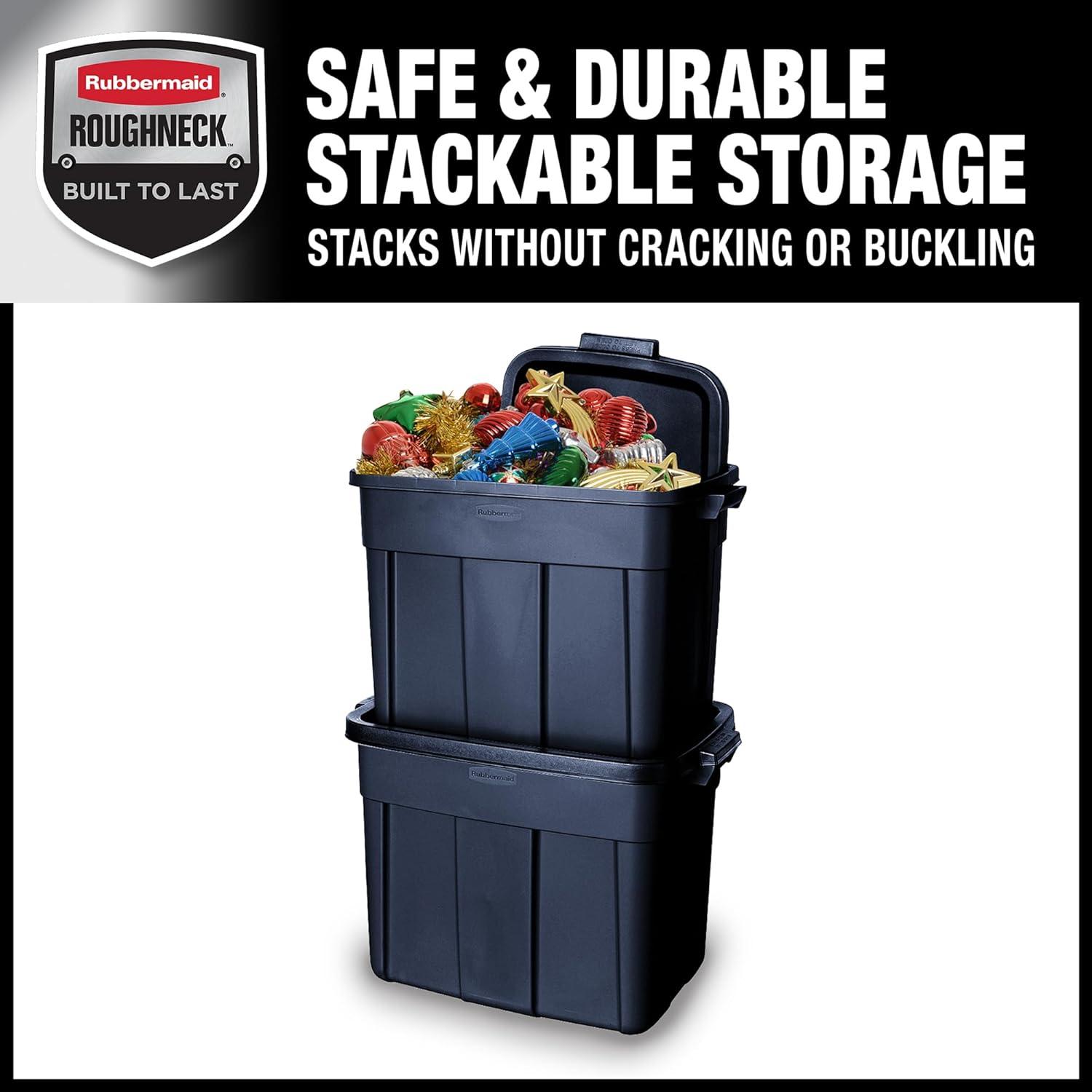 Rubbermaid Roughneck 18 Gallon Rugged Stackable Storage Tote with Lid and Handles for Home Usage, Dark Indigo Metallic, 6 Pack