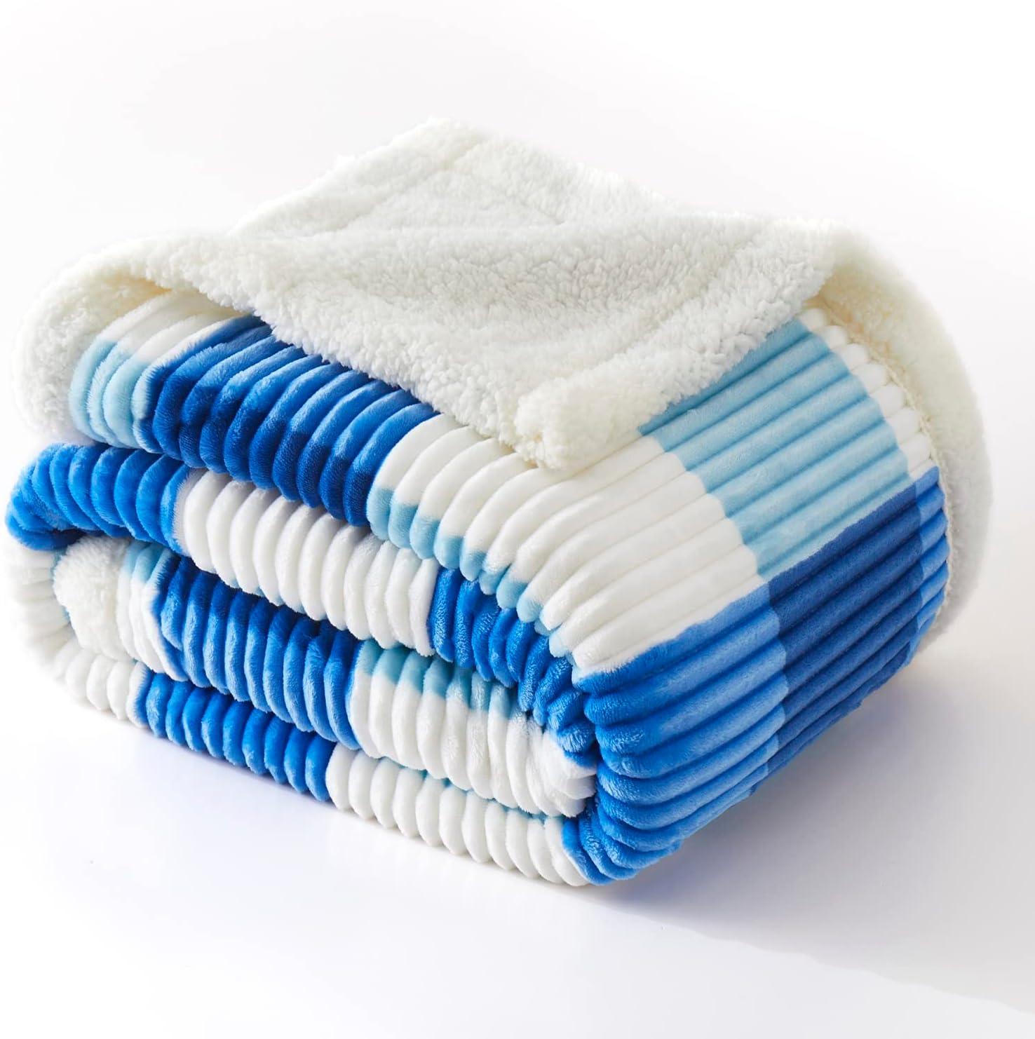 PU MEI Sherpa Throw Blanket for Couch Sofa 60”*80”- Fleece Tufted Fuzzy Soft Cozy Blanket for Bed, Thick Warm Blanket for All Seasons, (Dusty Blue, 60"*80")
