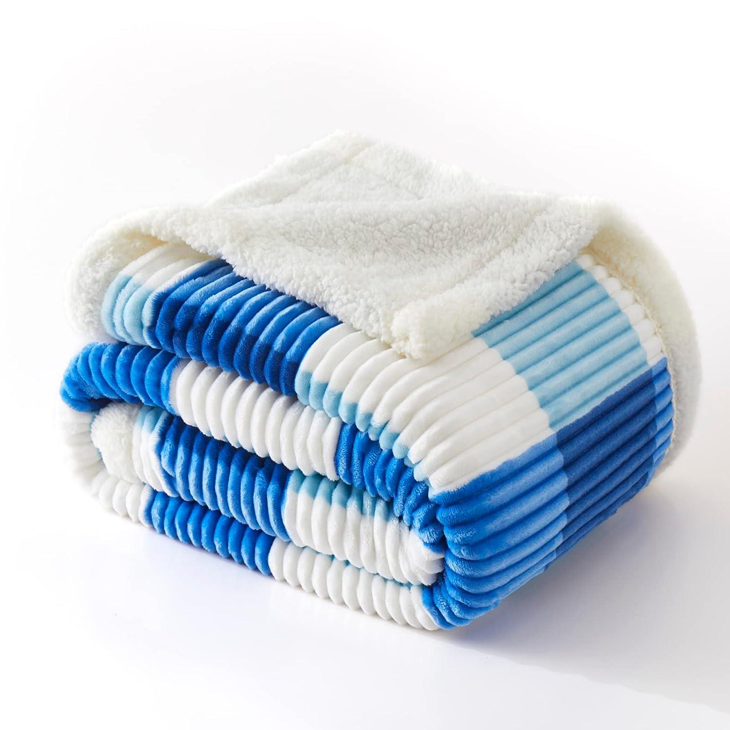PU MEI Sherpa Throw Blanket for Couch Sofa 90”*80”- Fleece Tufted Fuzzy Soft Cozy Blanket for Bed, Thick Warm Blanket for All Seasons, (Dusty Blue, 80"*90")