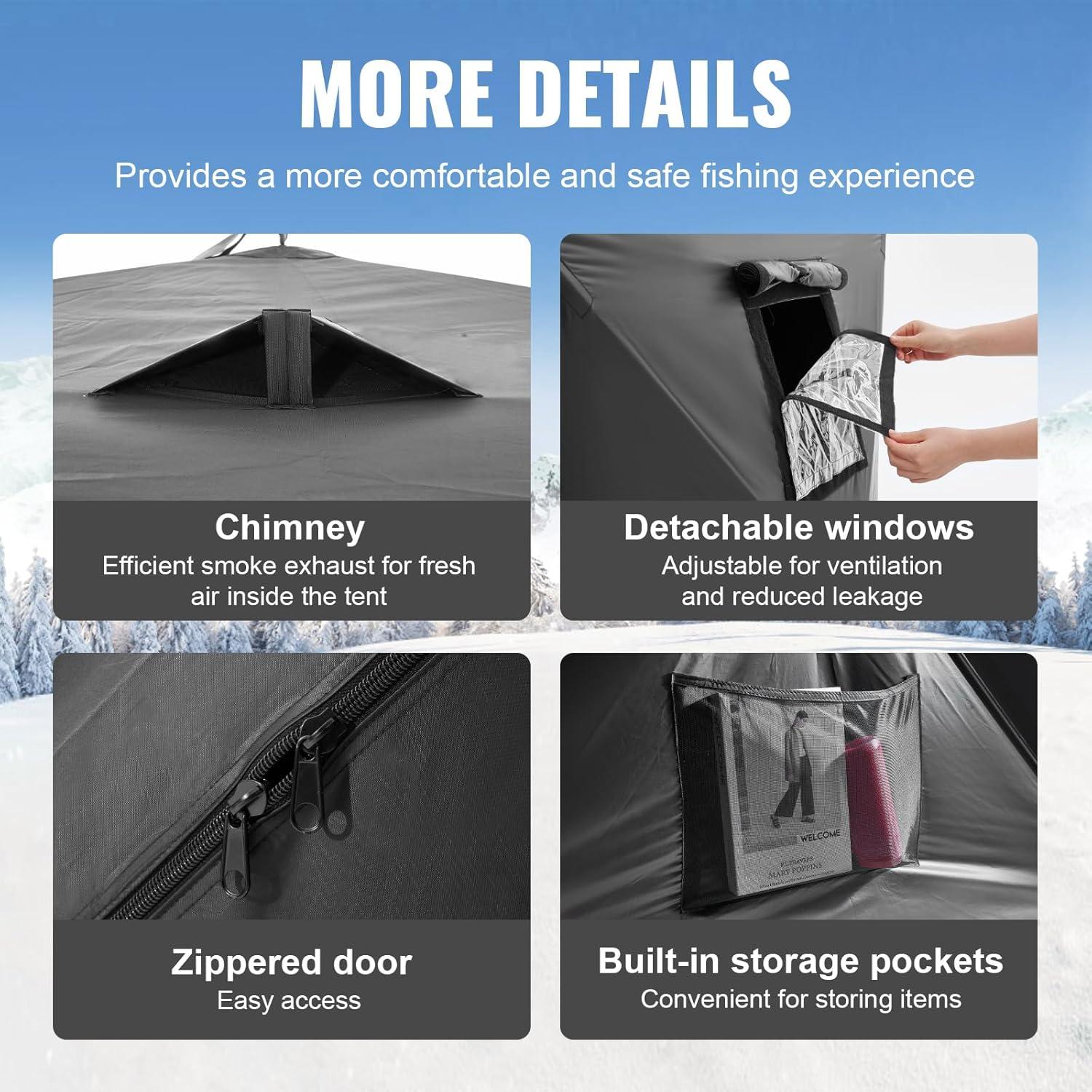 Red Pop-Up 2-Person Insulated Ice Fishing Tent with Carry Bag