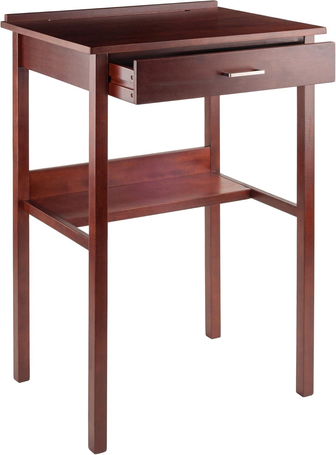 Winsome Ronald High Desk Walnut: Mid-Century Modern Standing Secretary, Spot Clean, No Storage