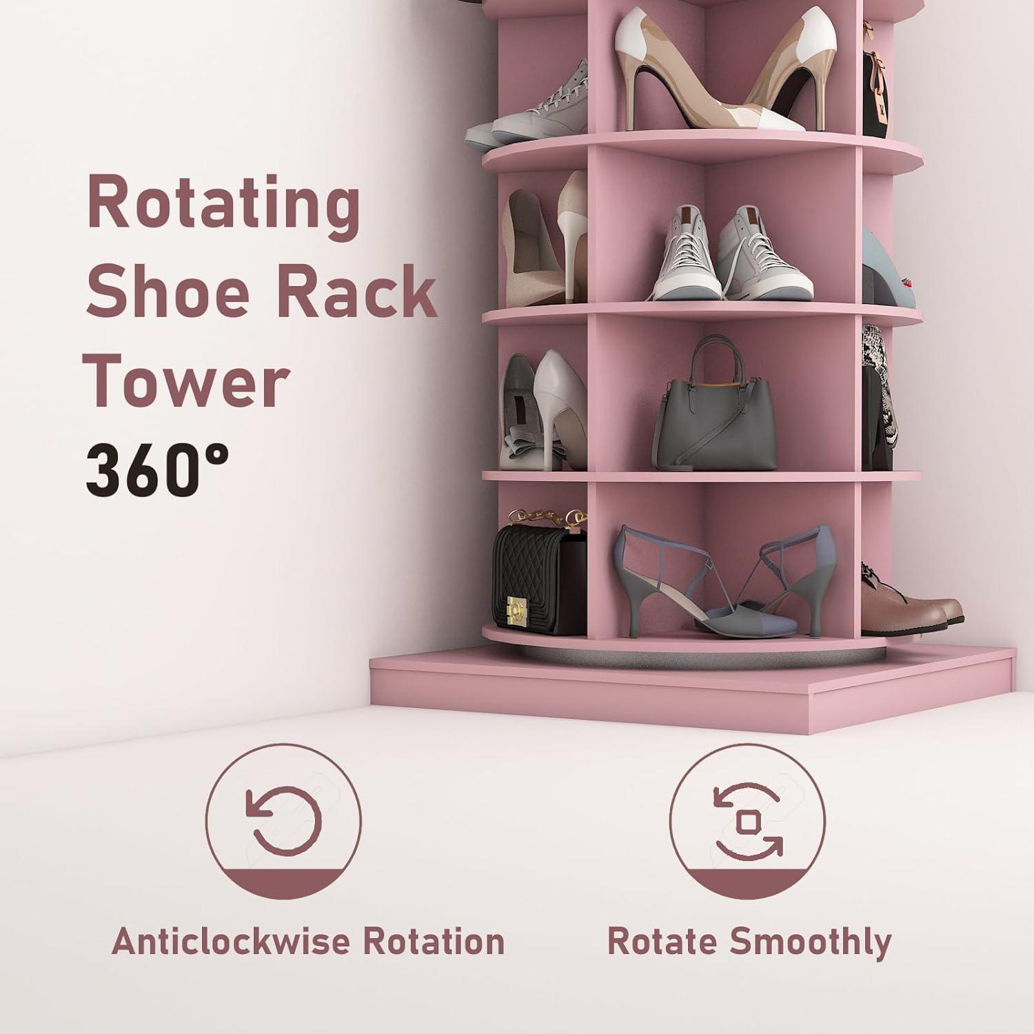 Holaki 6-Tiers 360° Rotating Shoe Rack, Organizer Spinning Shoe Storage, Rotating Shoe Organizer Tower Holds Up to 24 Pairs of Shoes, for Entryway Living Room Hallway, Pink