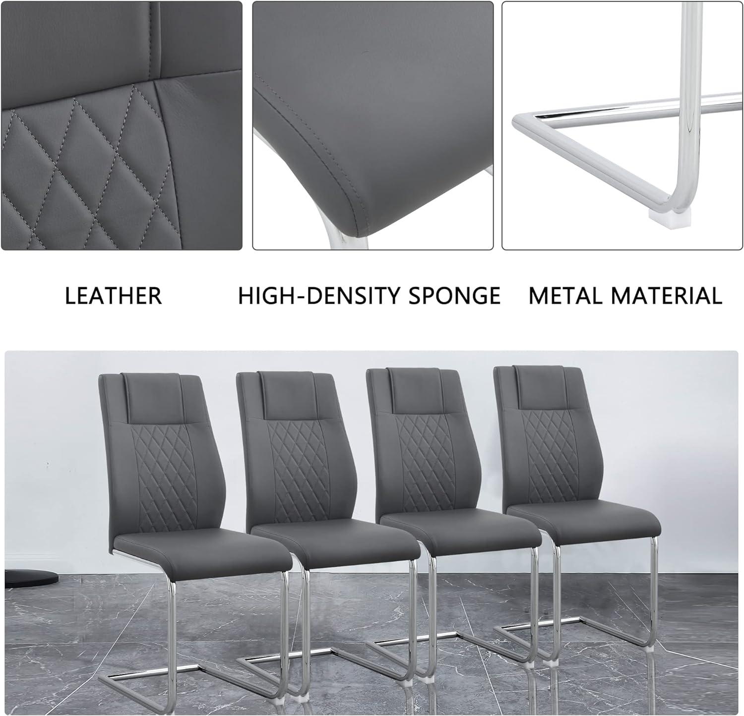 Grey Faux Leather Upholstered Side Chair with Metal Legs, Set of 6