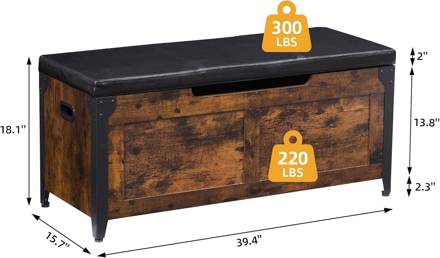 GAOMON Storage Chest, Storage Bench with Safety Hinge, Farmhouse Style Wooden Toy Chest for Entryway, Bedroom, Living Room, Rustic Brown