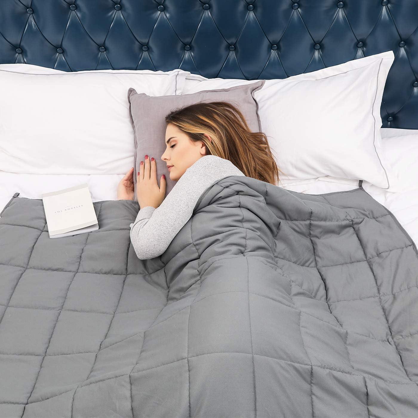 Weighted Blanket for Adults (12lbs, 48"x72" Twin Size) - Cooling Heavy Blanket for 110-130lbs with Premium Glass Beads - Soft Thick Big Blankets for All-Season Sleeping Comfort Breathable- Grey