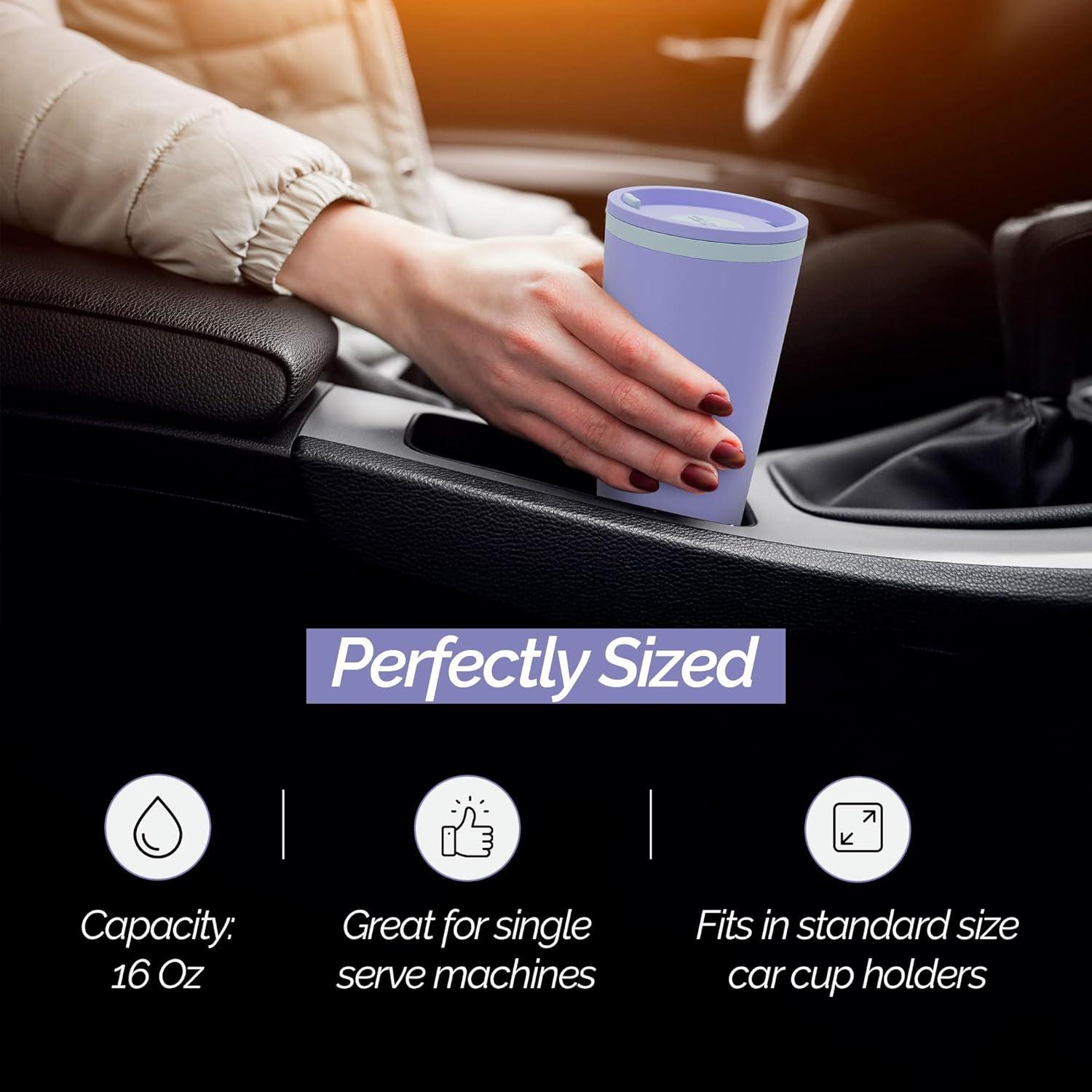 Copco Cone 16oz Insulated Travel Mug with Handle, Double Wall, Slide-Closure Lid, Microwave & Dishwasher Safe, Portable Coffee Cup (Light Purple)