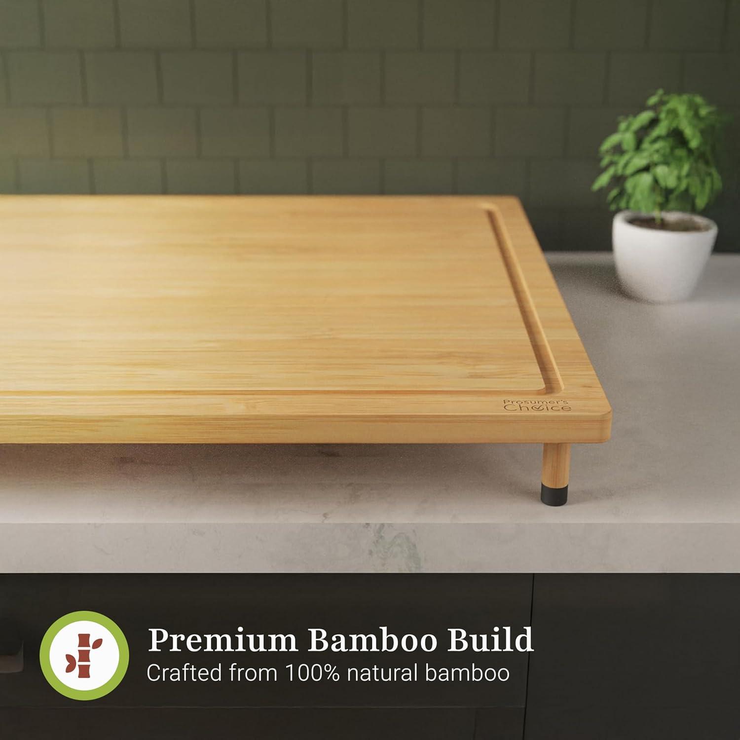 Prosumer's Choice Bamboo Stovetop Cover Cutting Board with Adjustable Legs - Large Size